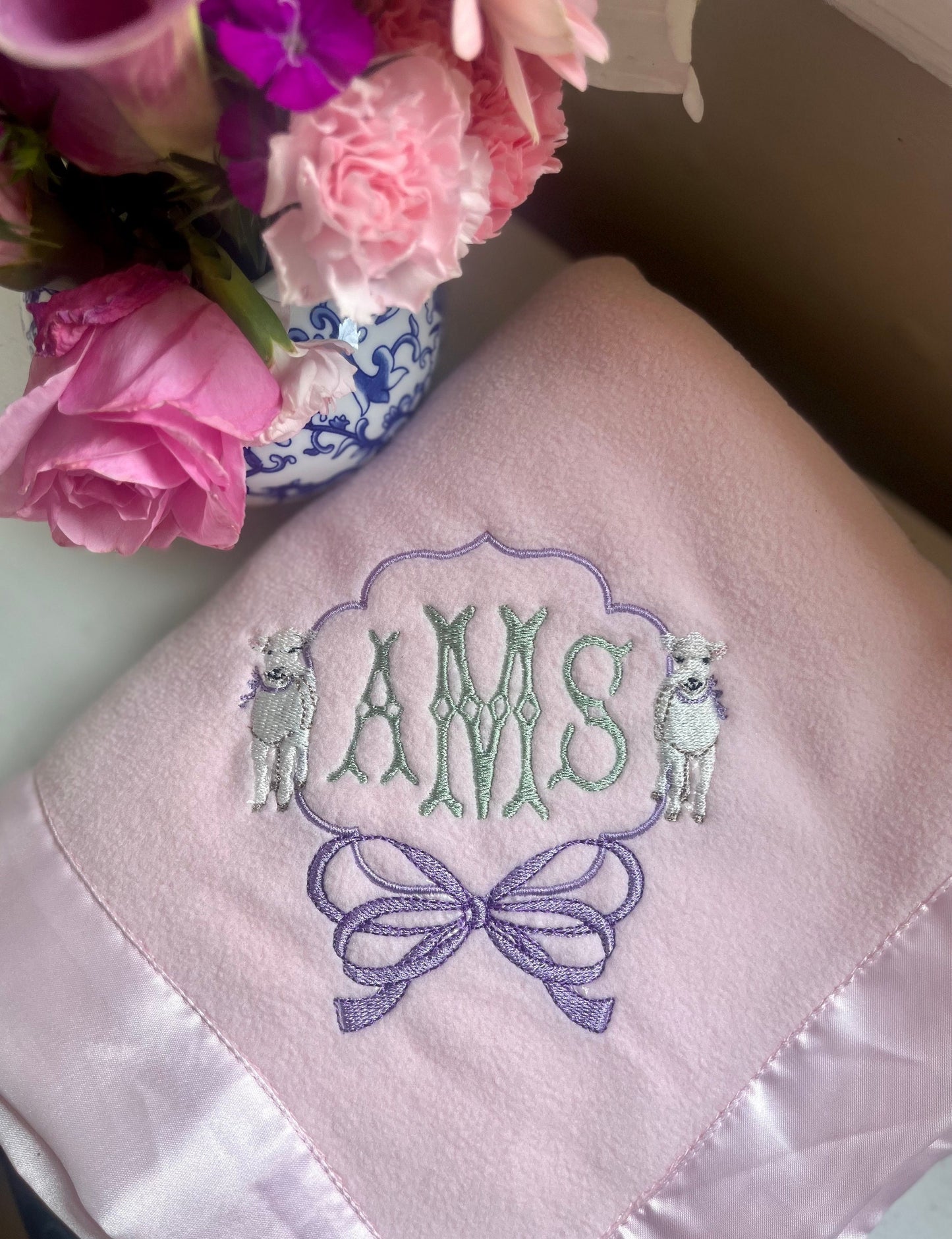 Personalized Baby Blanket, Satin Trimmed Baby Blanket, Embroidered Infant Blanket with Satin Trim, Welcome Gift, Baby Shower Present