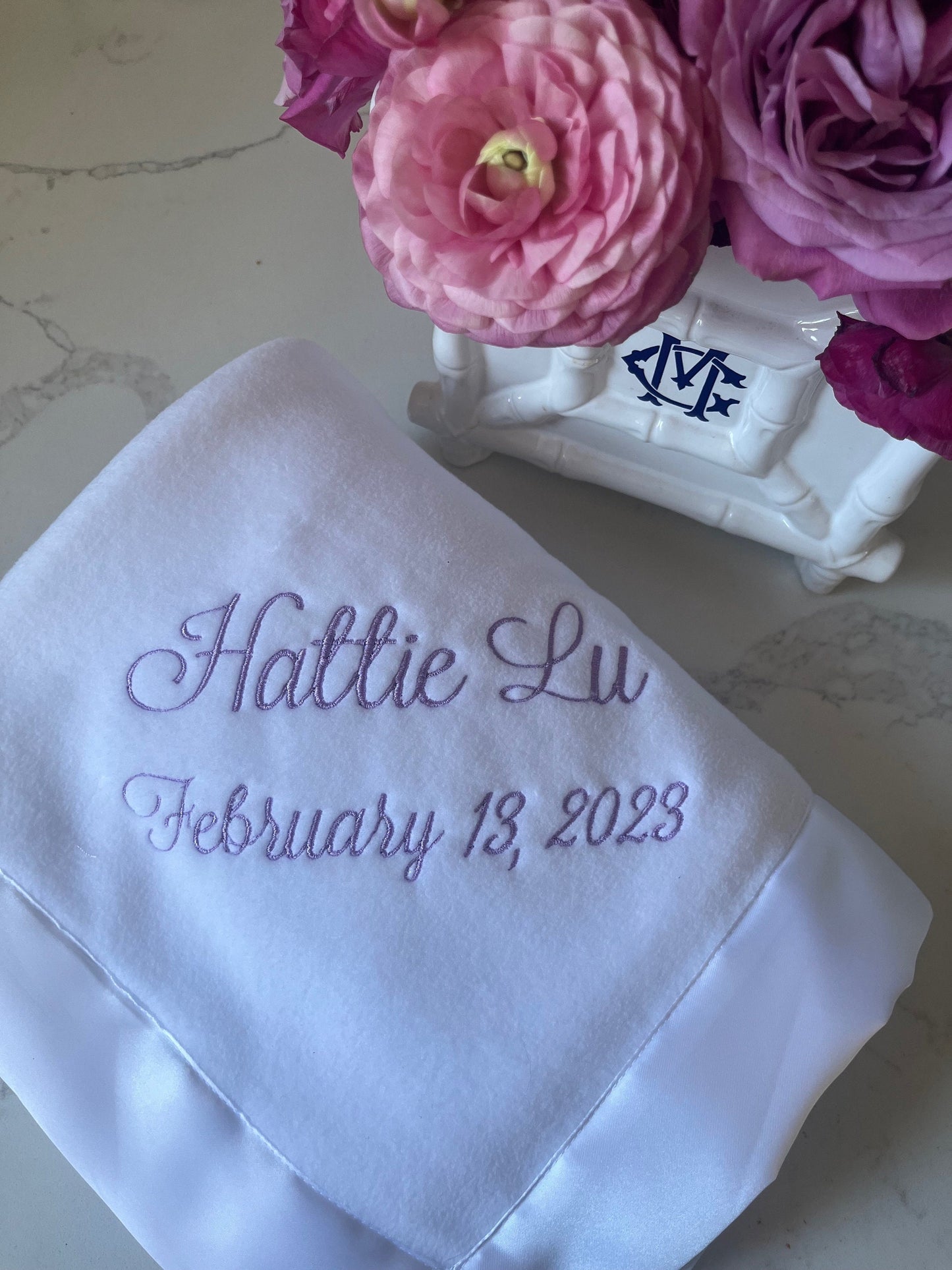 Personalized Baby Blanket, Satin Trimmed Baby Blanket, Embroidered Infant Blanket with Satin Trim, Welcome Gift, Baby Shower Present