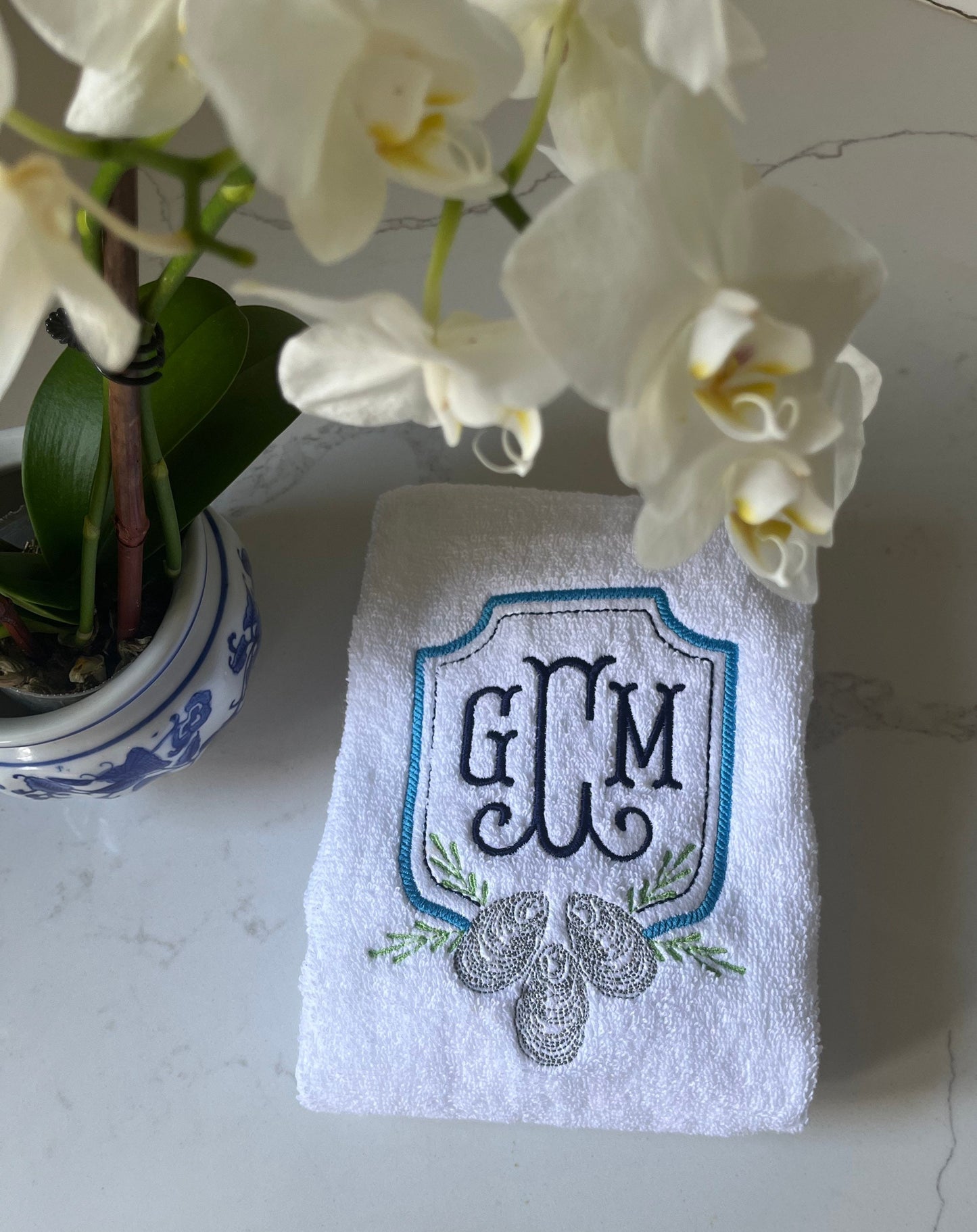 Monogrammed Applique Cotton Hand Towel: Personalized Embroidered Bath Decor