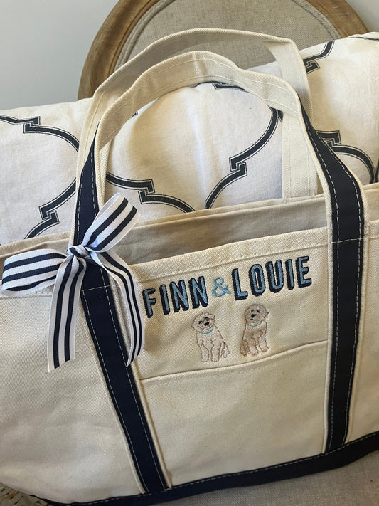 Monogrammed Large Pet Tote Bag, Personalized Canvas Dog Tote Bag, Custom Dog Breed Bag, Personalized Pet Bag, Pet Bag, Monogram Pet Bag