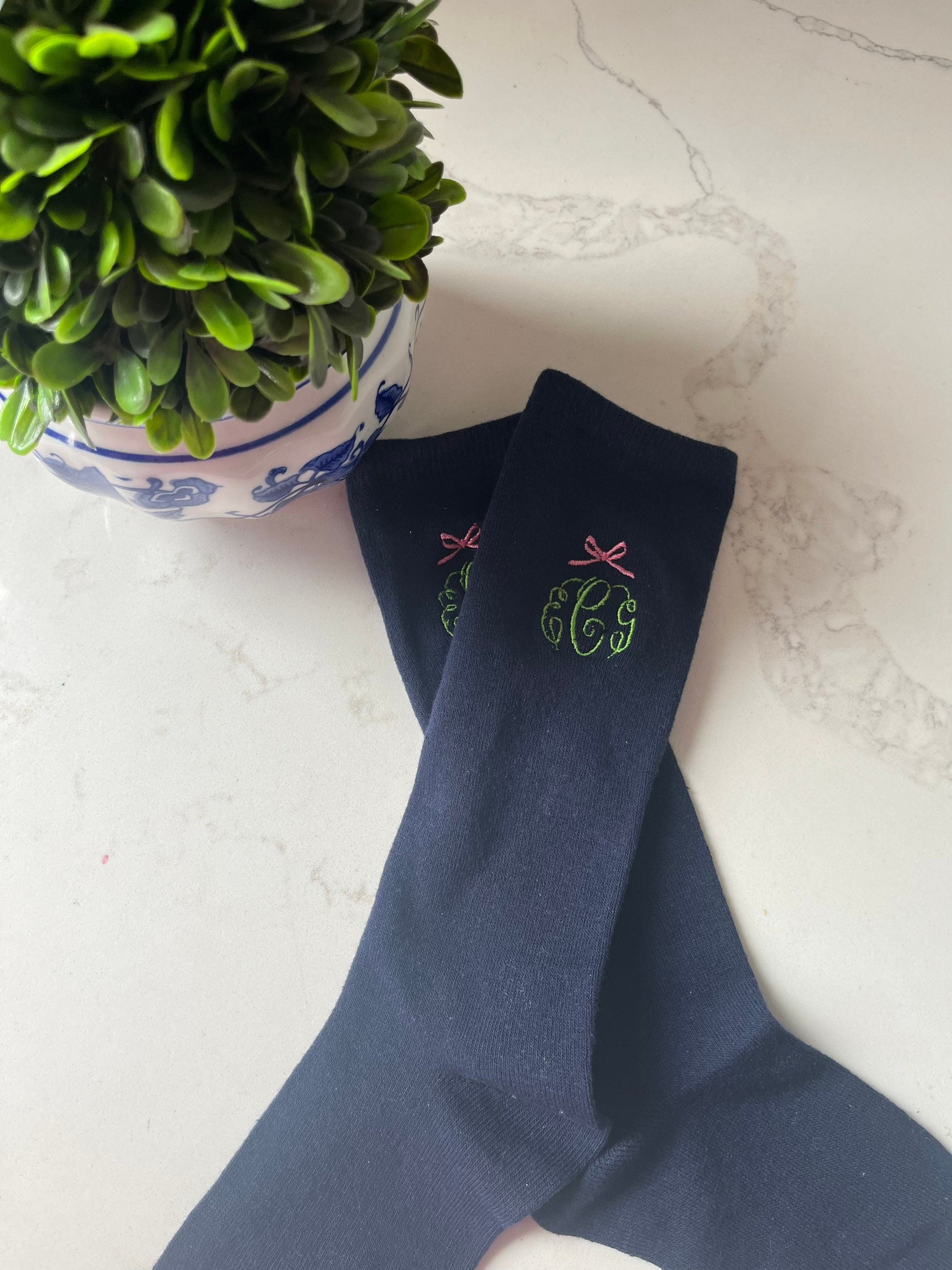 Embroidered Monogrammed Knee Socks: Personalized School Uniform Socks