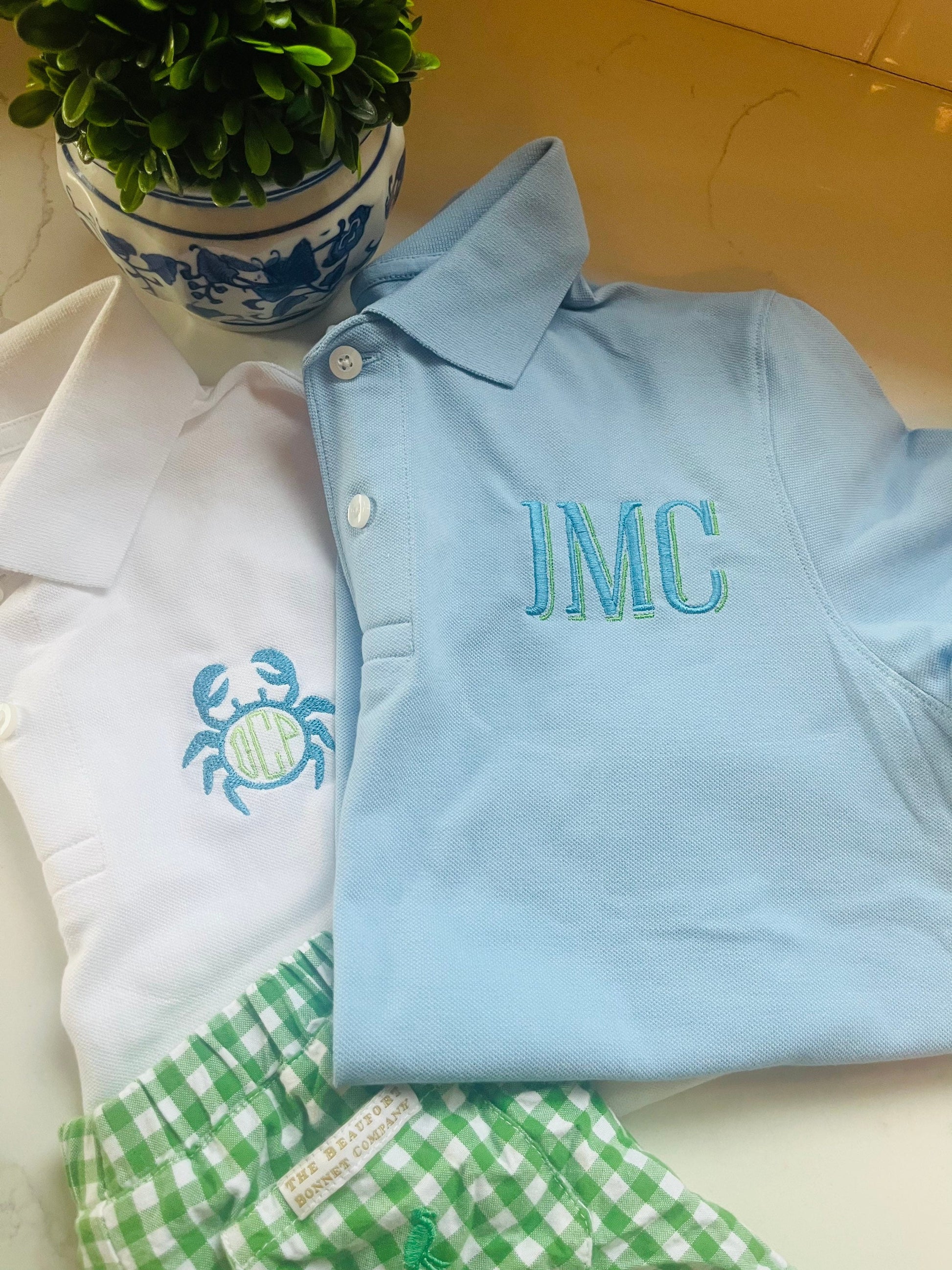 Boy's Monogrammed Polo Shirt: Personalized Cotton Pique Dress Shirt