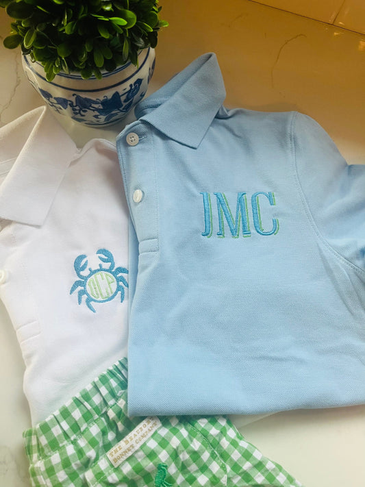 Boy's Monogrammed Polo Shirt: Personalized Cotton Pique Dress Shirt