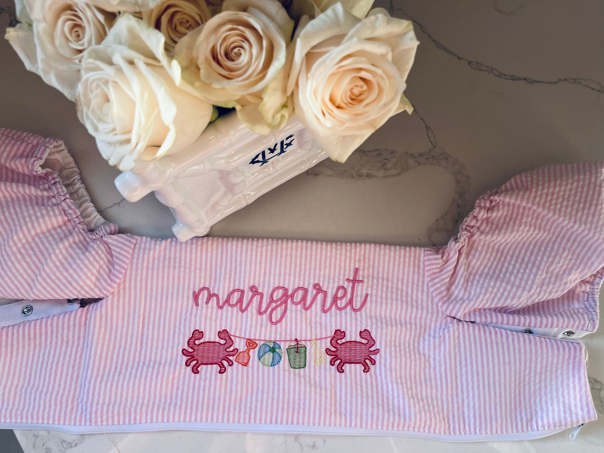 Monogrammed Puddle Jumper Cover, Seersucker Monogrammed Puddle Jumper Cover, Personalized Swim Cover, Embroidered Puddle Jumper Cover,