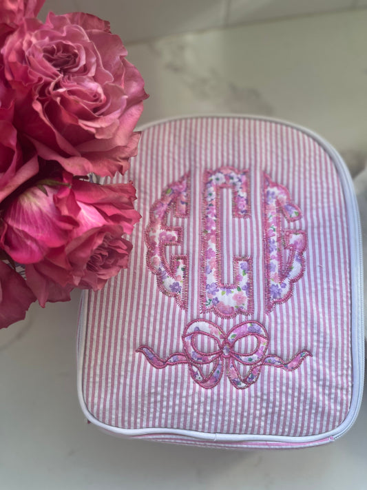 Monogrammed Seersucker Lunch Box, Personalized Child's Lunch Box, Embroidered School Lunch Box, Applique Insulated Lunch Bag, Seersucker Bag