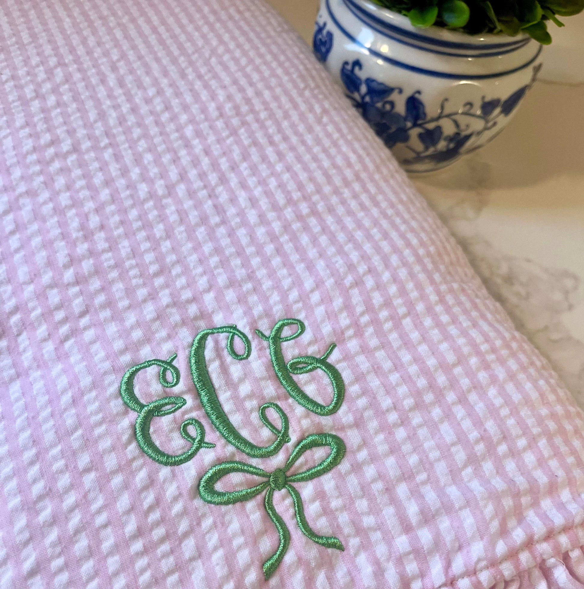 Monogrammed Personalized Seersucker Towel, Embroidered Beach Towel,