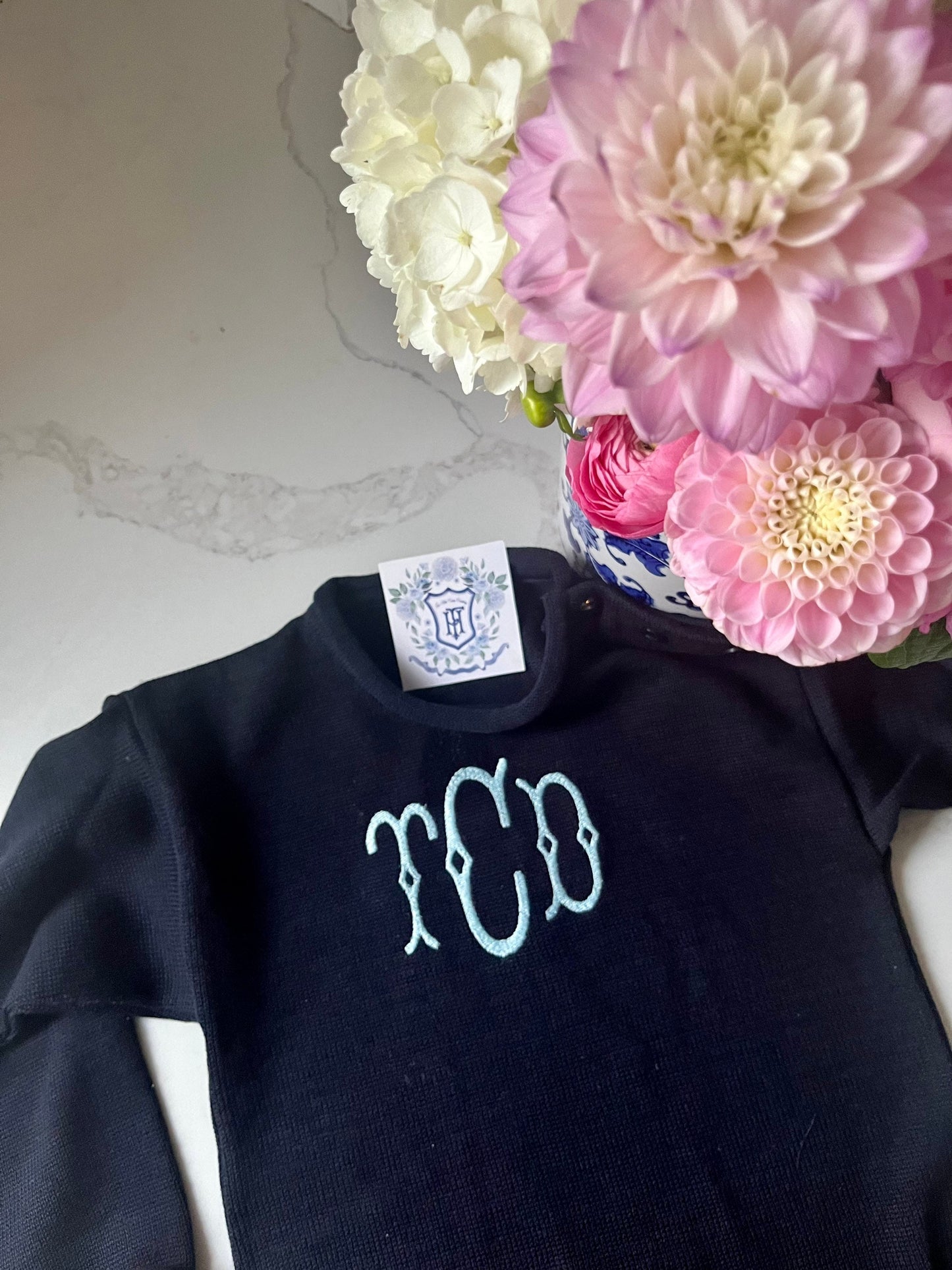 Rollneck Monogrammed Knit Sweater | Child's Personalized Sweater | Baby Gift | Classic Preppy Sweater | Long Sleeve Embroidered Pullover