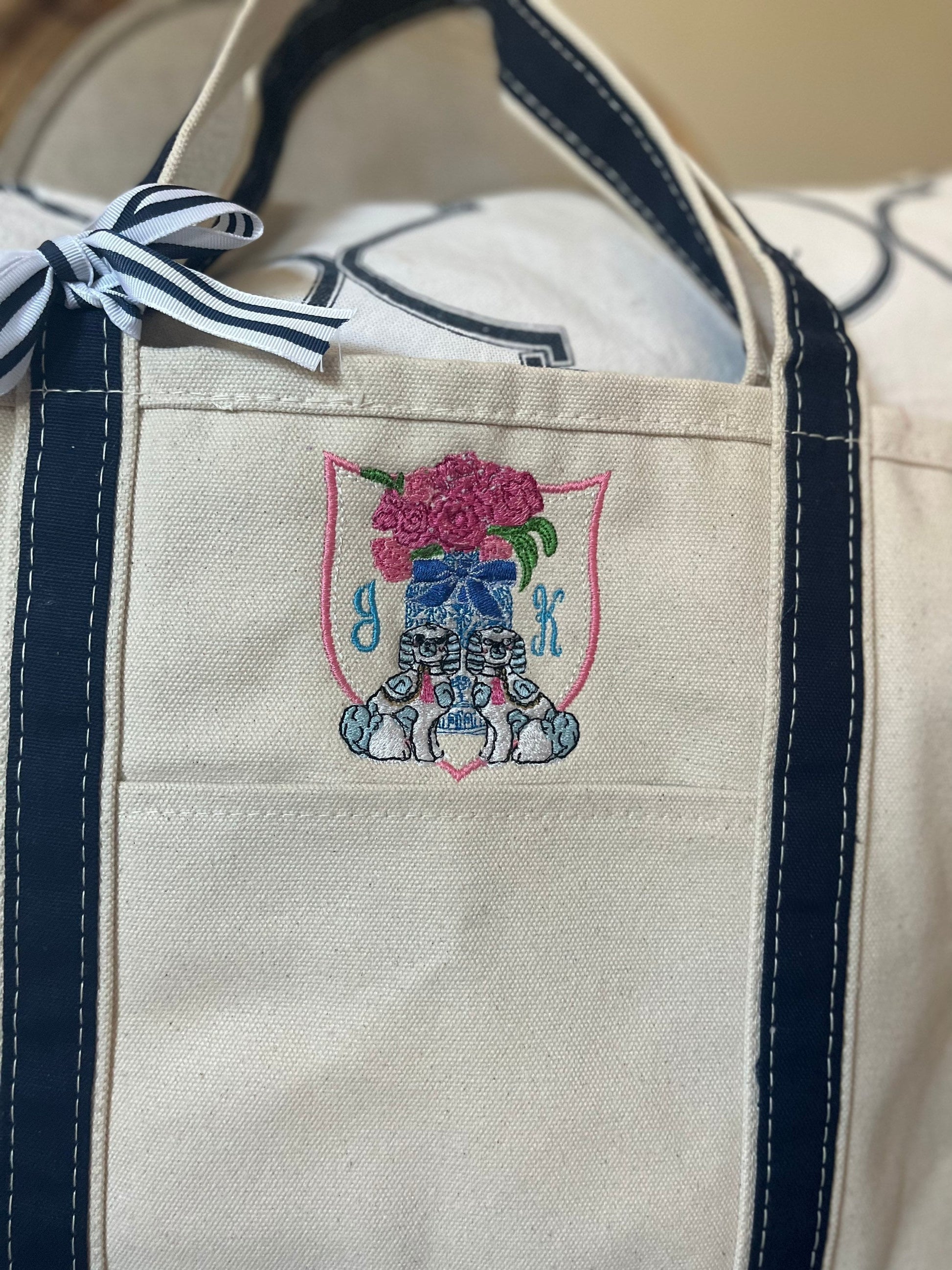 Monogrammed Ginger Jar Bag, Personalized Canvas Boat Tote Bag, Chinoiserie Bag, Personalized Diaper Bag, Pet Bag, Monogram Large Tote Bag