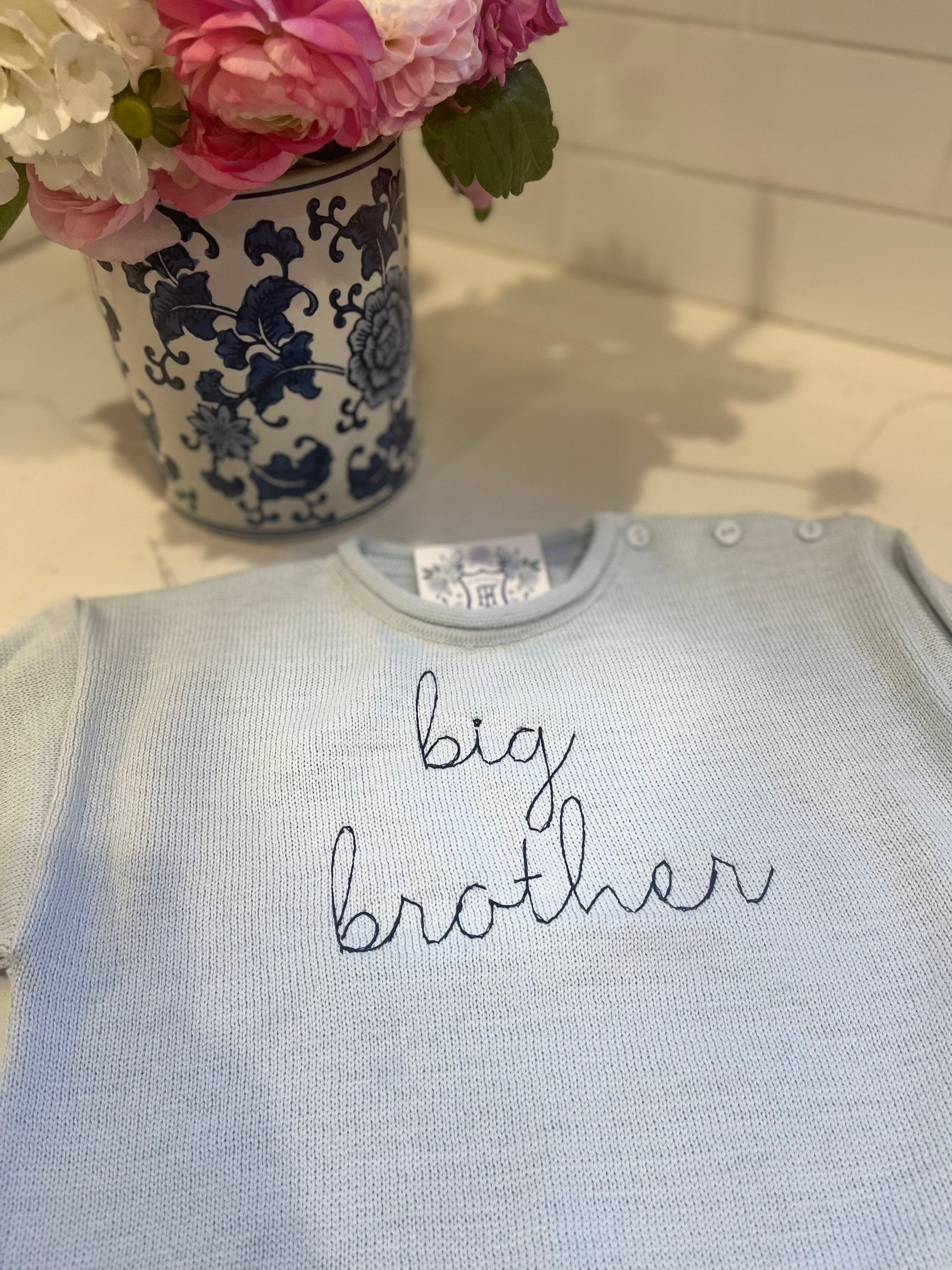 Rollneck Monogrammed Knit Sweater | Child's Personalized Sweater | Big Brother Shirt |Big Sister Shirt | Long Sleeve Embroidered Pullover