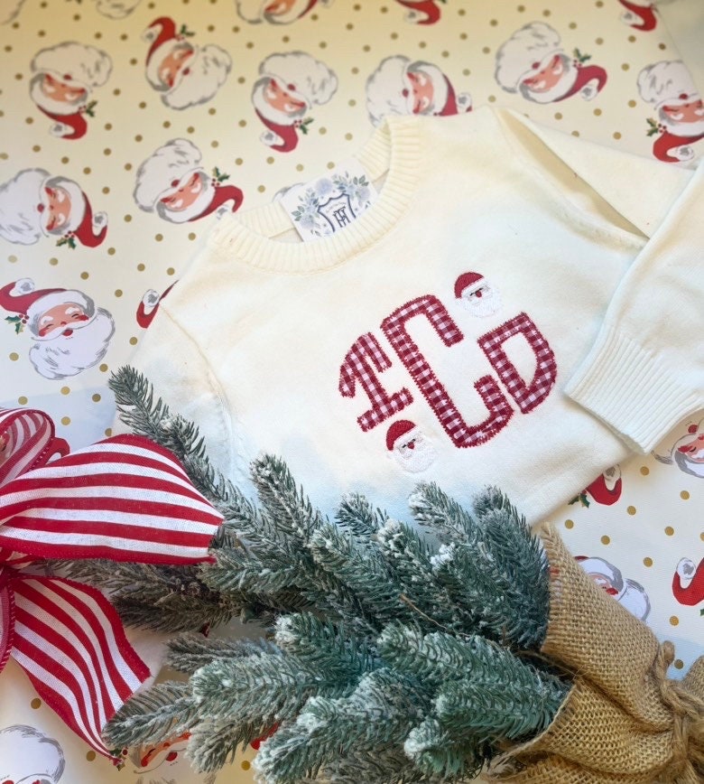 Christmas Monogrammed Knit Sweater | Personalized Sweater | Christmas Monogram Shirt | Child's Santa Sweater| Personalized Christmas Outfit
