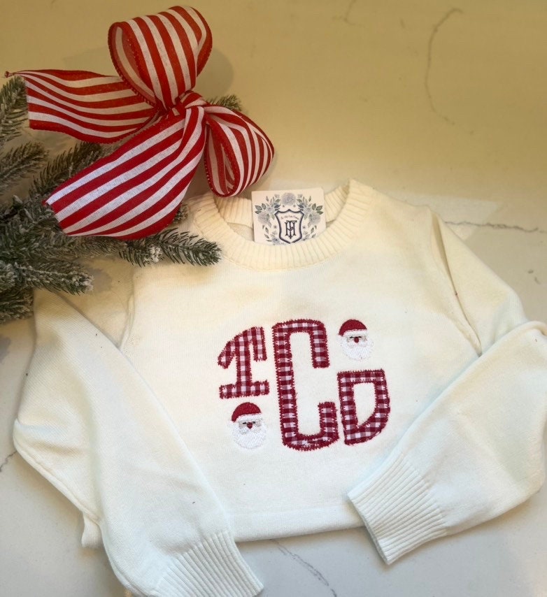 Christmas Monogrammed Knit Sweater | Personalized Sweater | Christmas Monogram Shirt | Child's Santa Sweater| Personalized Christmas Outfit