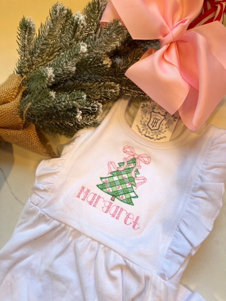 Christmas Monogrammed Ruffle Dress | Personalized Knit Dress | Christmas Monogram Dress, Christmas Tree Dress, Personalized Christmas Outfit