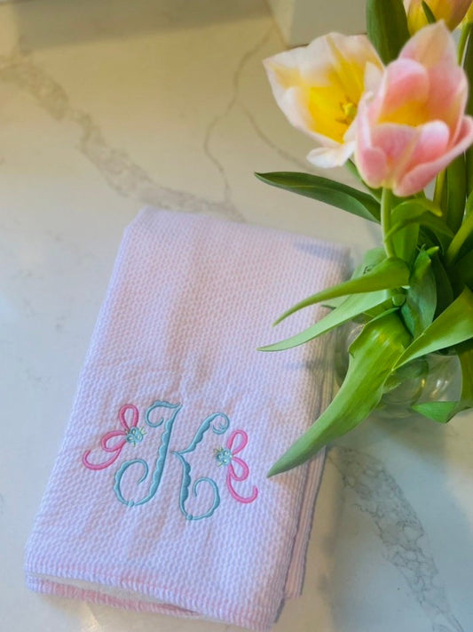 Monogrammed Personalized Seersucker Towel, Embroidered Beach Towel,