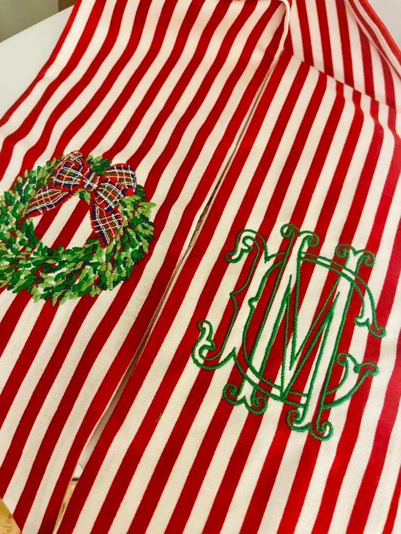 Monogrammed Christmas Wreath Sash, Christmas Personalized Red Sash, Embroidered Wreath Sash, Red Striped Christmas Sash, Christmas Wreath