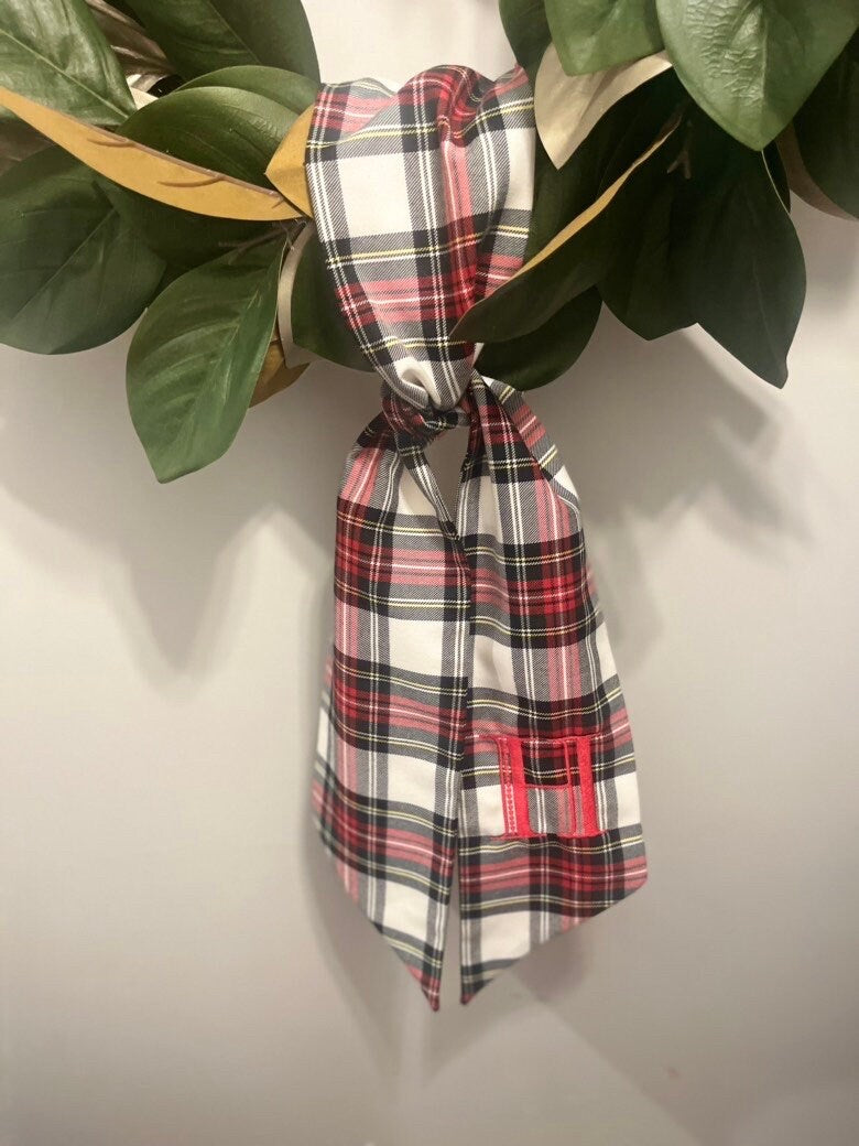 Monogrammed Christmas Wreath Sash, Christmas Personalized Tartan Sash, Embroidered Wreath Sash, Tartan Christmas Sash, Plaid Wreath Sash