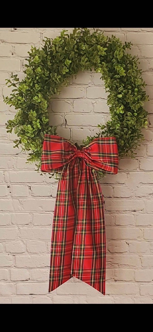 Monogrammed Christmas Wreath Bow Sash, Christmas Personalized Tartan Sash, Embroidered Wreath Sash, Tartan Christmas Sash, Plaid Wreath Sash