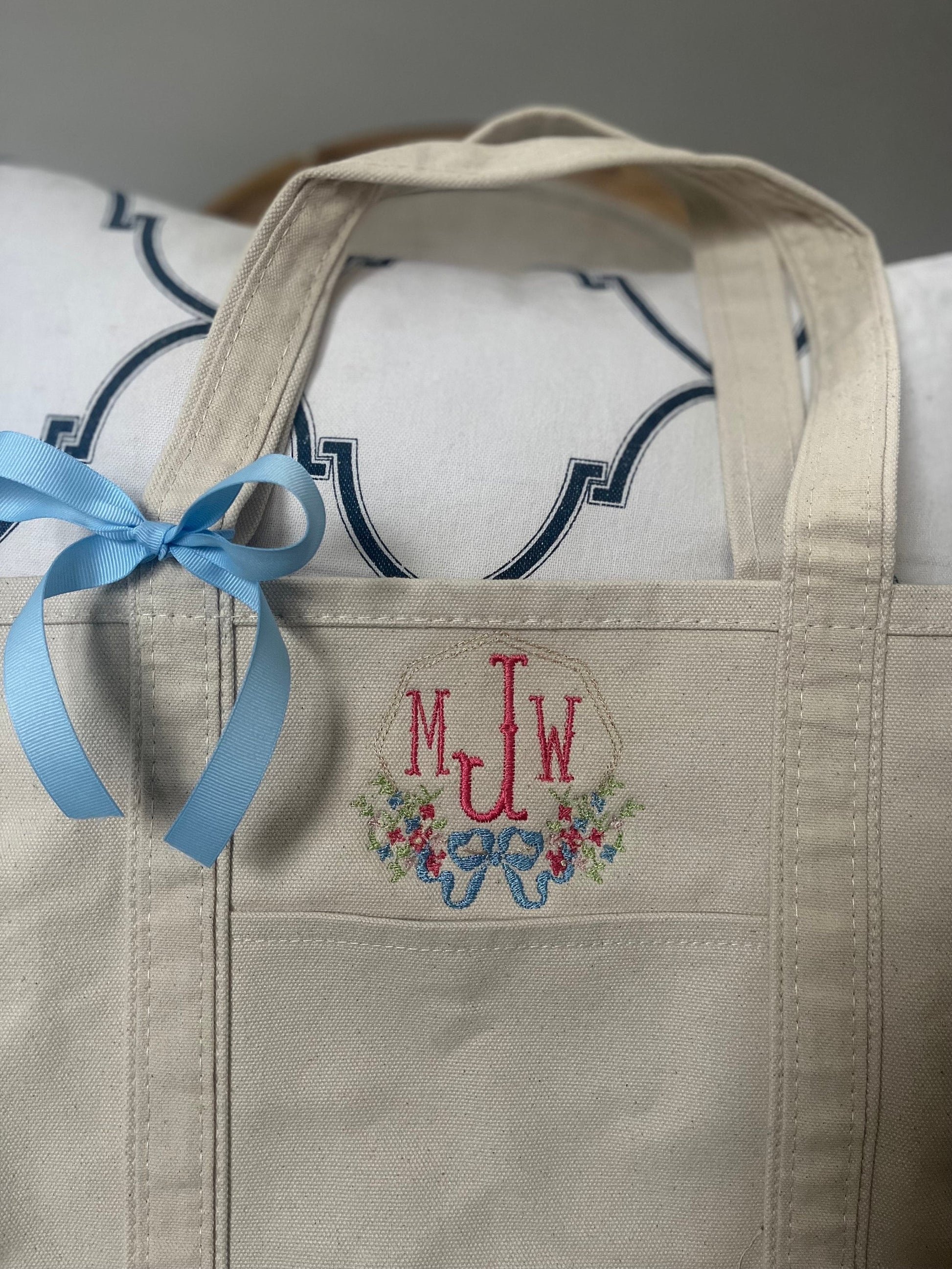 Monogrammed Large Tote Bag, Personalized Canvas Boat Tote Bag, Custom Beach Bag, Personalized Diaper Bag, Pet Bag, Monogram Beach Bag
