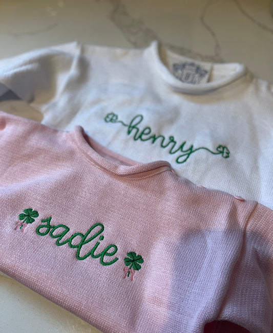 Monogrammed Shamrock Knit Sweater: Personalized St. Patrick's Day Outfit