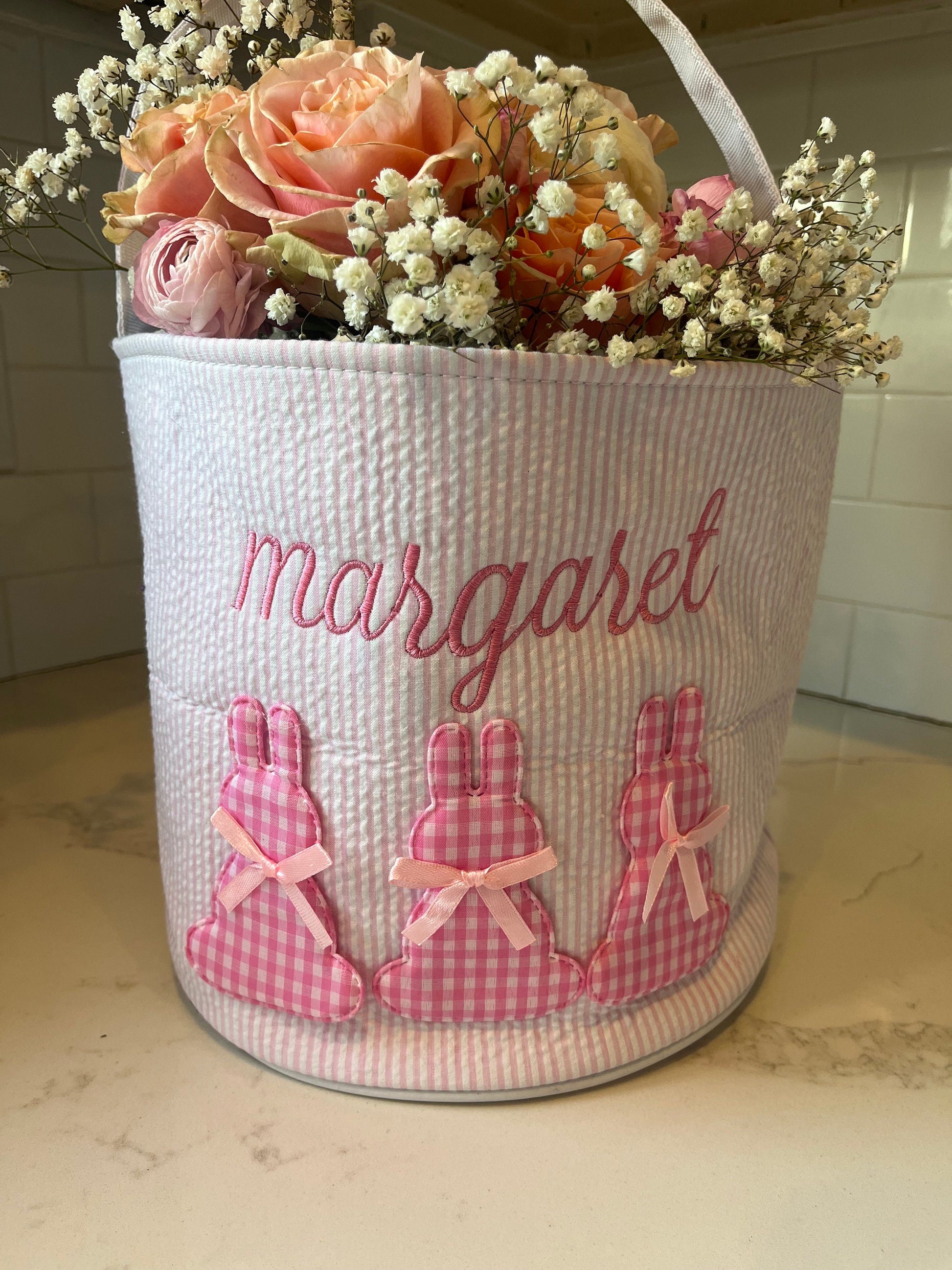 Personalized Easter Basket, Monogrammed Easter Basket, Embroidered Gingham Easter Basket, Monogrammed Preppy Seersucker Easter Basket