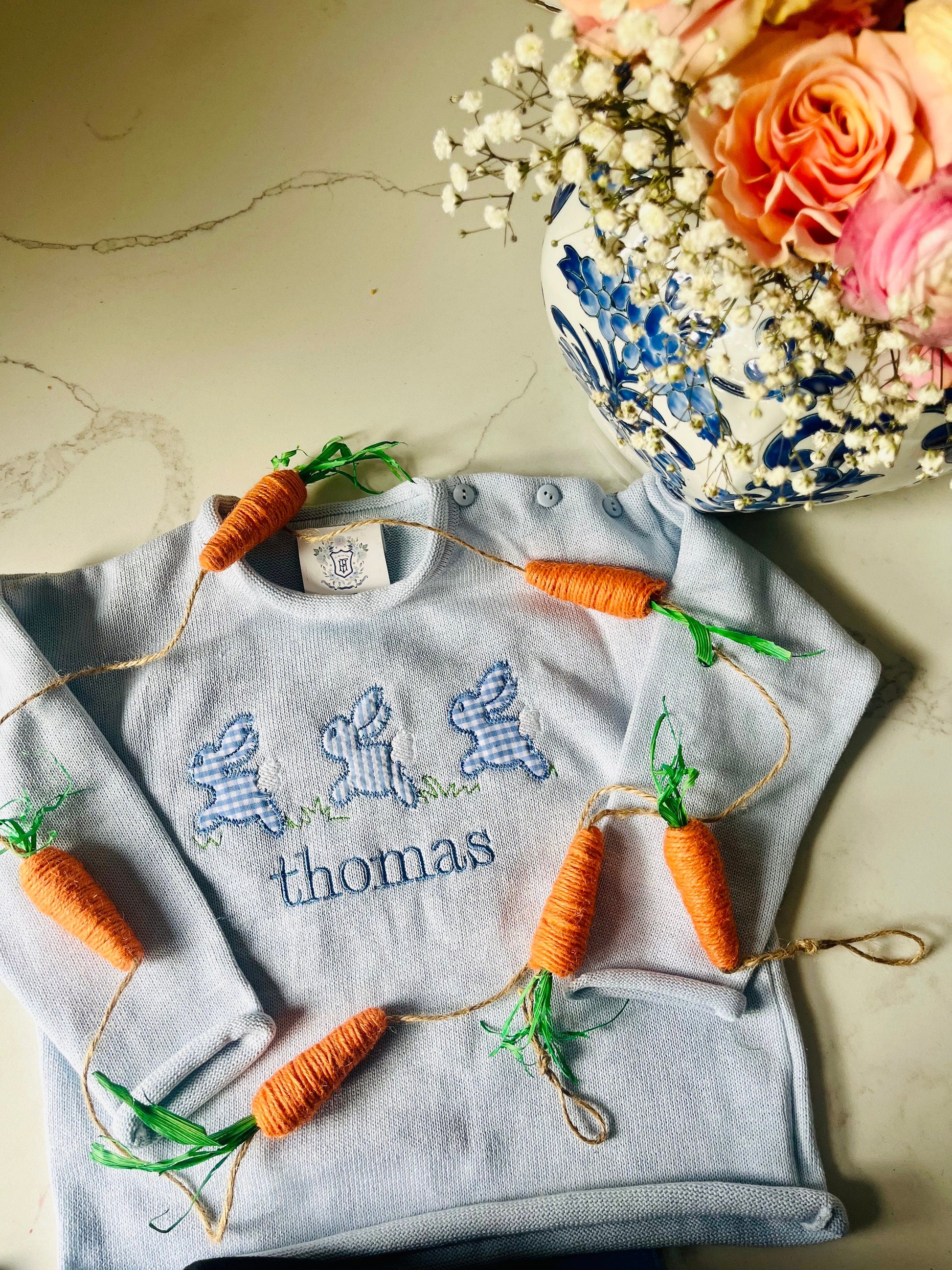 Monogrammed Easter Bunny Knit Sweater | Child's Easter Personalized Sweater| Easter Bunny Applique Sweater | Bunny Embroidered Pullover