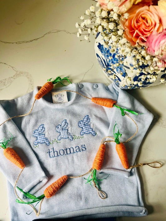 Monogrammed Easter Bunny Knit Sweater | Child's Easter Personalized Sweater| Easter Bunny Applique Sweater | Bunny Embroidered Pullover