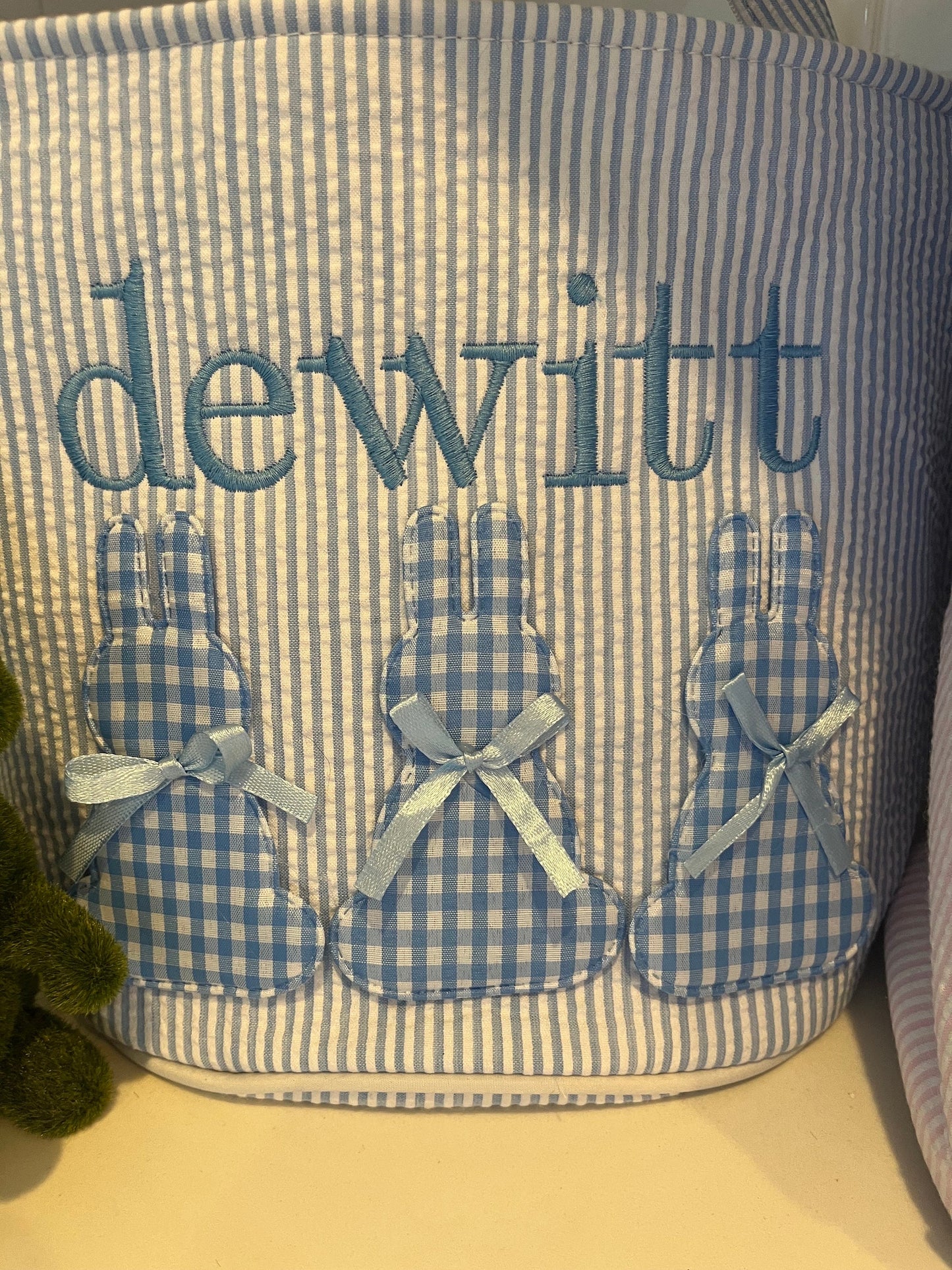 Personalized Easter Basket, Monogrammed Easter Basket, Embroidered Gingham Easter Basket, Monogrammed Preppy Seersucker Easter Basket