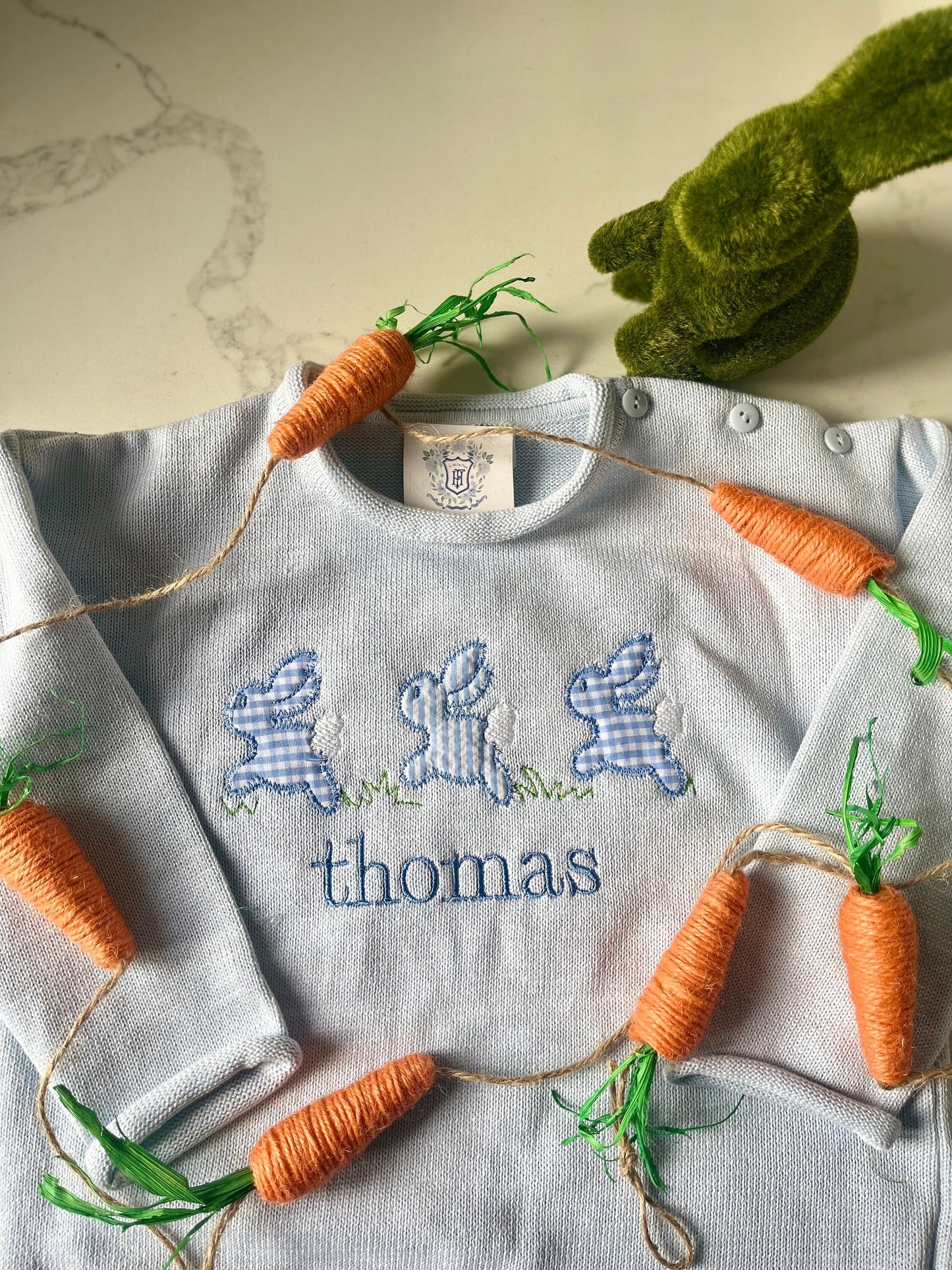 Monogrammed Easter Bunny Knit Sweater | Child's Easter Personalized Sweater| Easter Bunny Applique Sweater | Bunny Embroidered Pullover