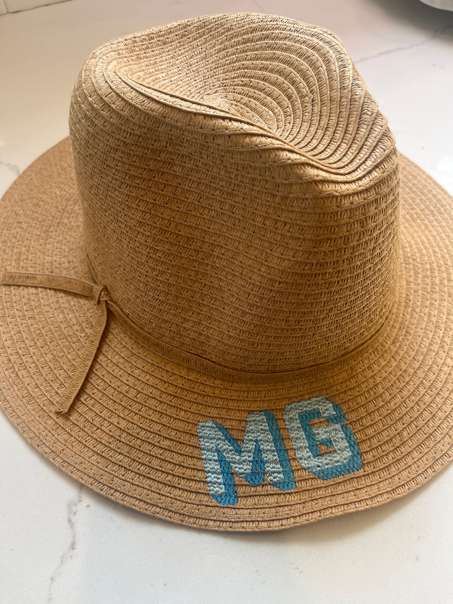Monogram Straw Sunhat, Personalized Beach Hat, Embroidered Straw Fedora, Two Initial Shadow Monogram Hat, Bachelorette Gift, Teacher Gift