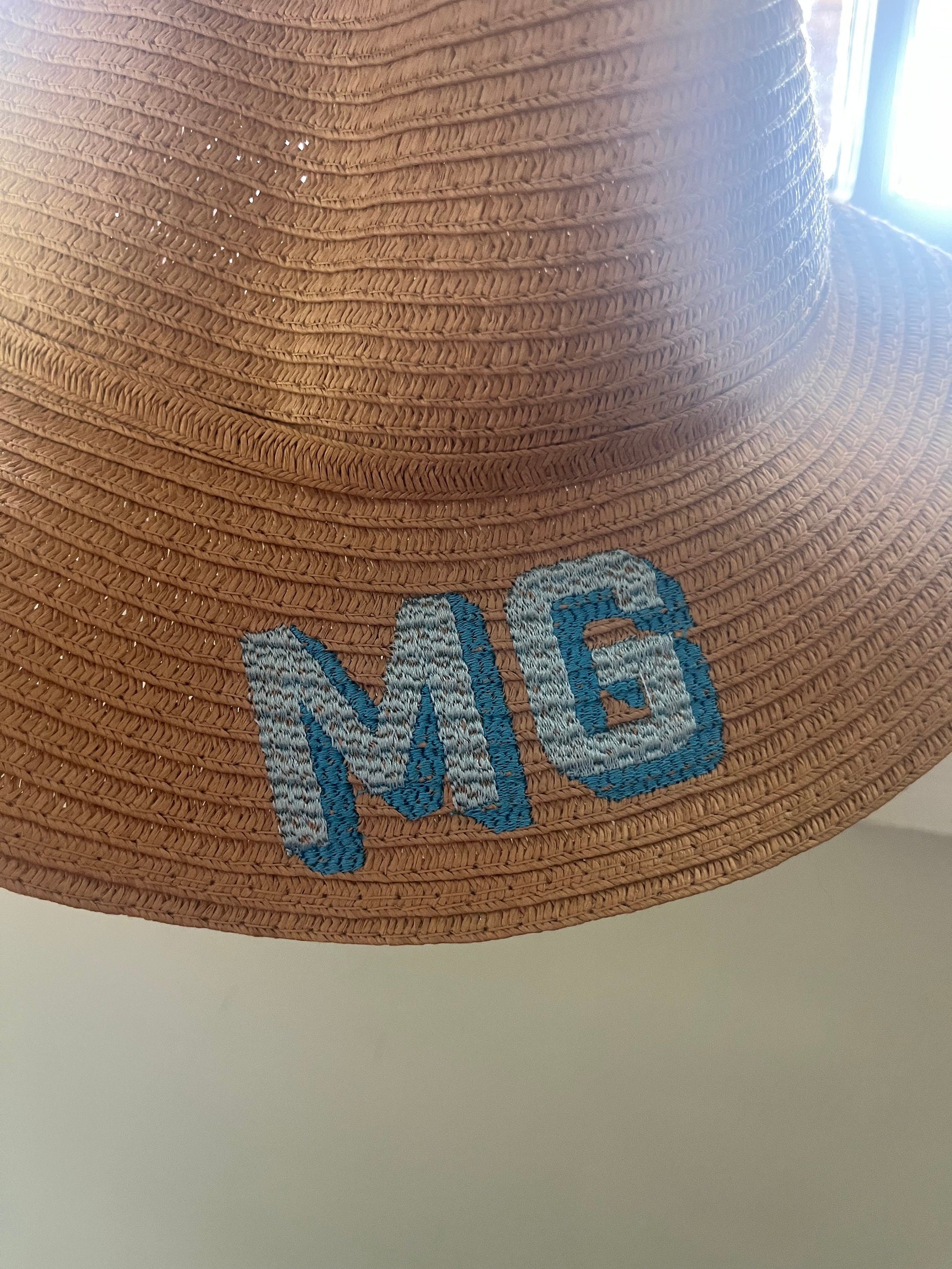 Monogram Straw Round Sunhat, Personalized Beach Hat, Embroidered Straw Hat, Two Initial Shadow Monogram Hat, Bachelorette Gift, Teacher Gift