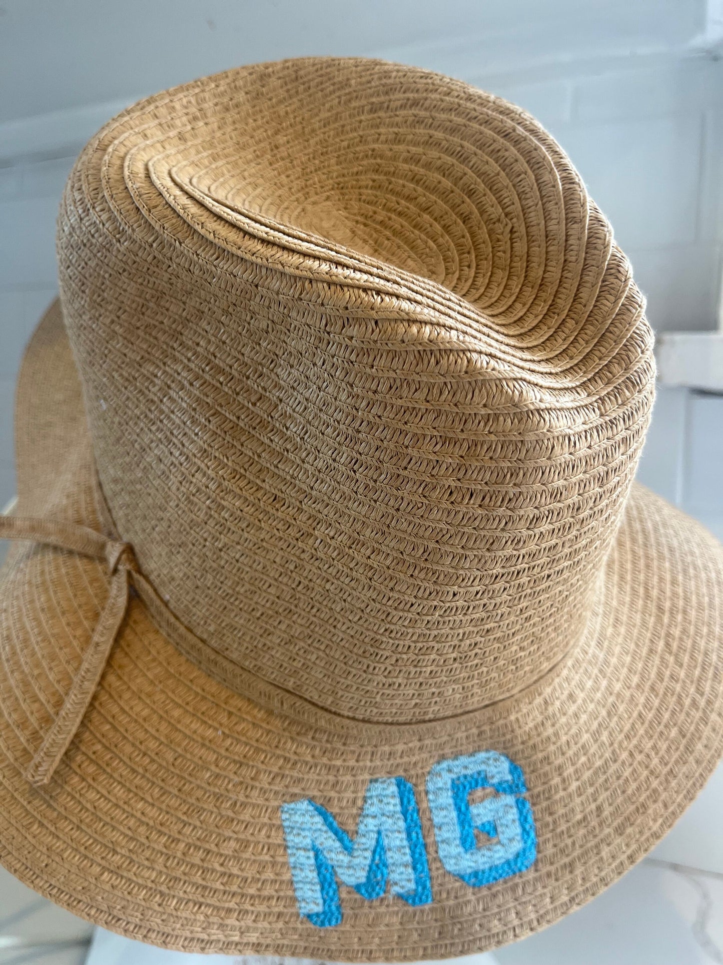 Monogram Straw Sunhat, Personalized Beach Hat, Embroidered Straw Fedora, Two Initial Shadow Monogram Hat, Bachelorette Gift, Teacher Gift