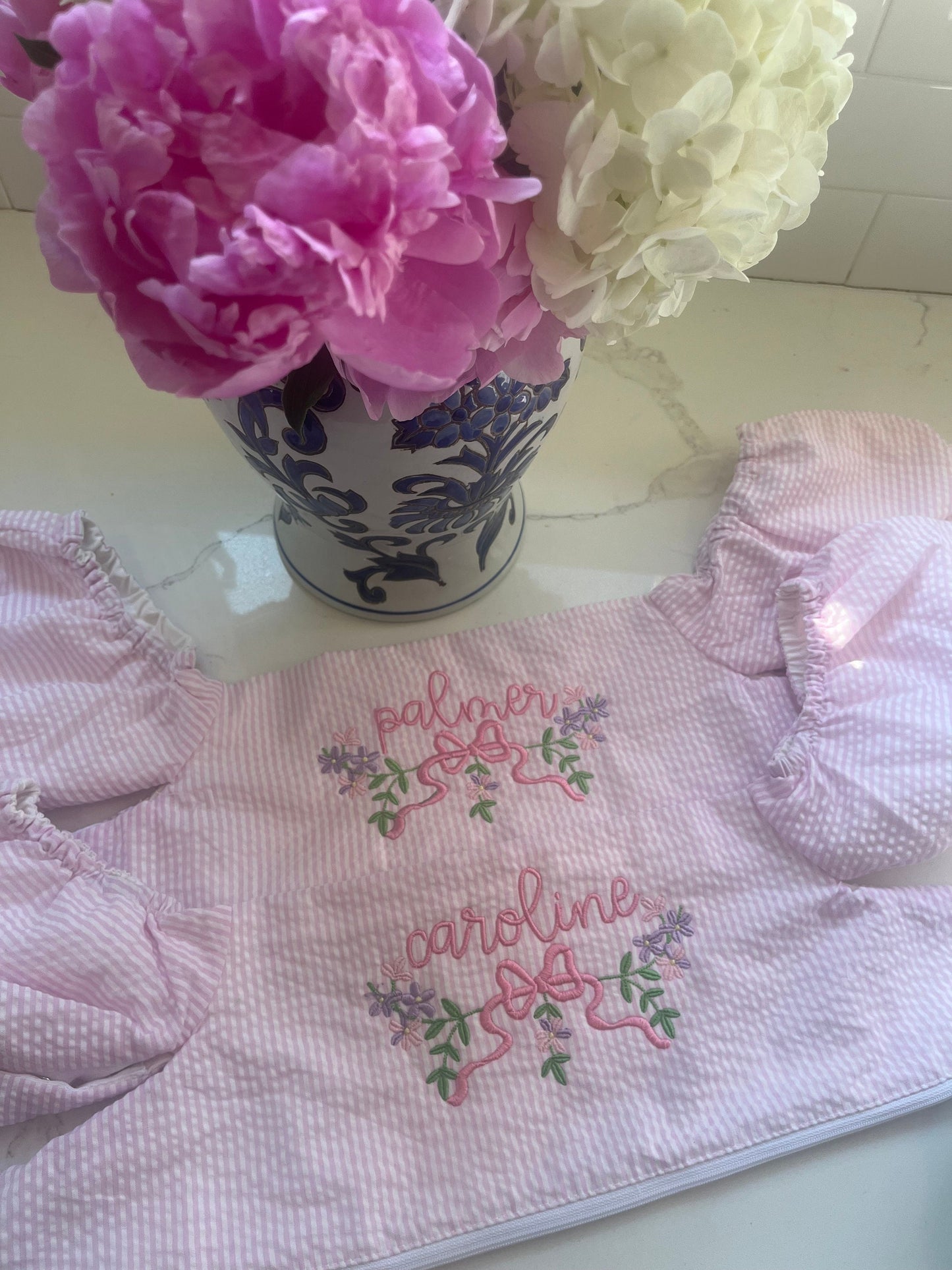 Monogrammed Puddle Jumper Cover, Seersucker Monogrammed Puddle Jumper Cover, Personalized Swim Cover, Applique Puddle Jumper Cover,