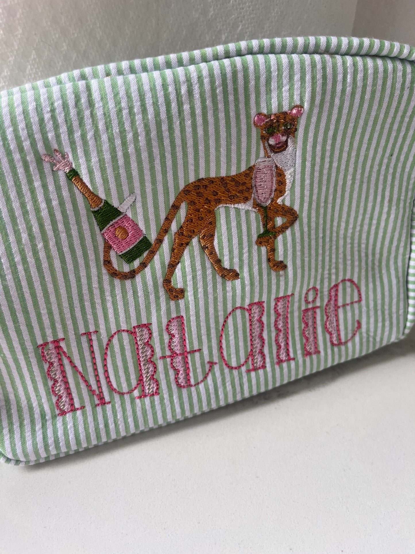 Personalized Monogrammed Seersucker Makeup Bag, Monogrammed Personalized Women's Toiletry Bag, Children's Embroidered Everything Bag & Case