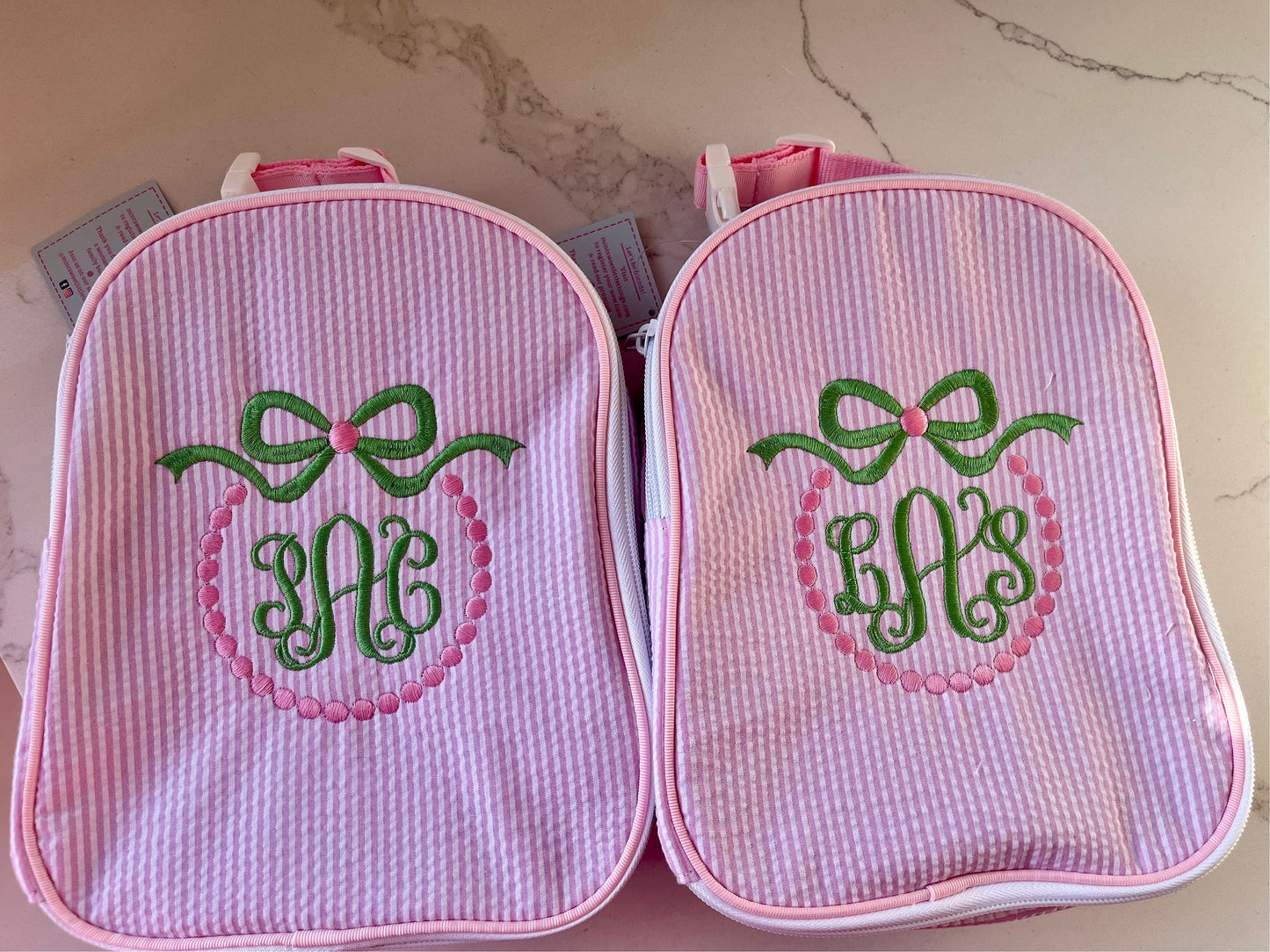 Monogrammed Seersucker Lunch Box, Personalized Child's Lunch Box, Embroidered School Lunch Box, Applique Insulated Lunch Bag, Seersucker Bag