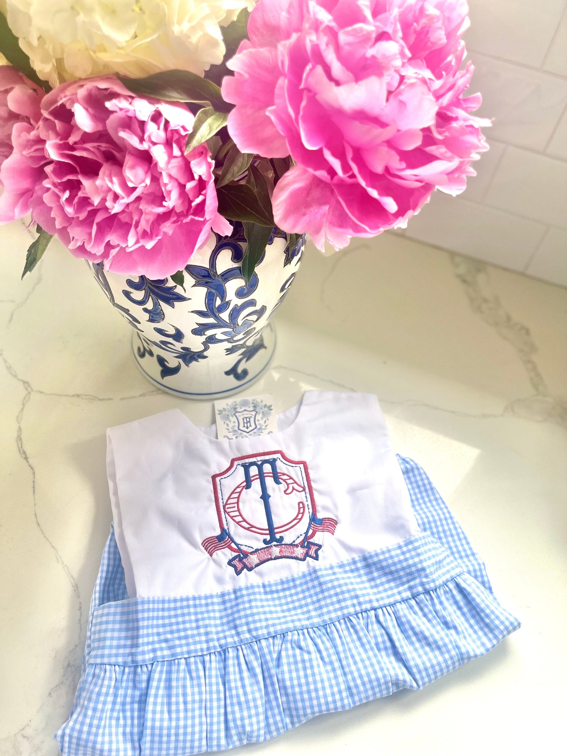 Monogrammed Gingham Bubble, Personalized Boy Outfit, Monogrammed Patriotic Bubble, Personalized Boy Bubble, Memorial Day Outfit, Flag Outfit
