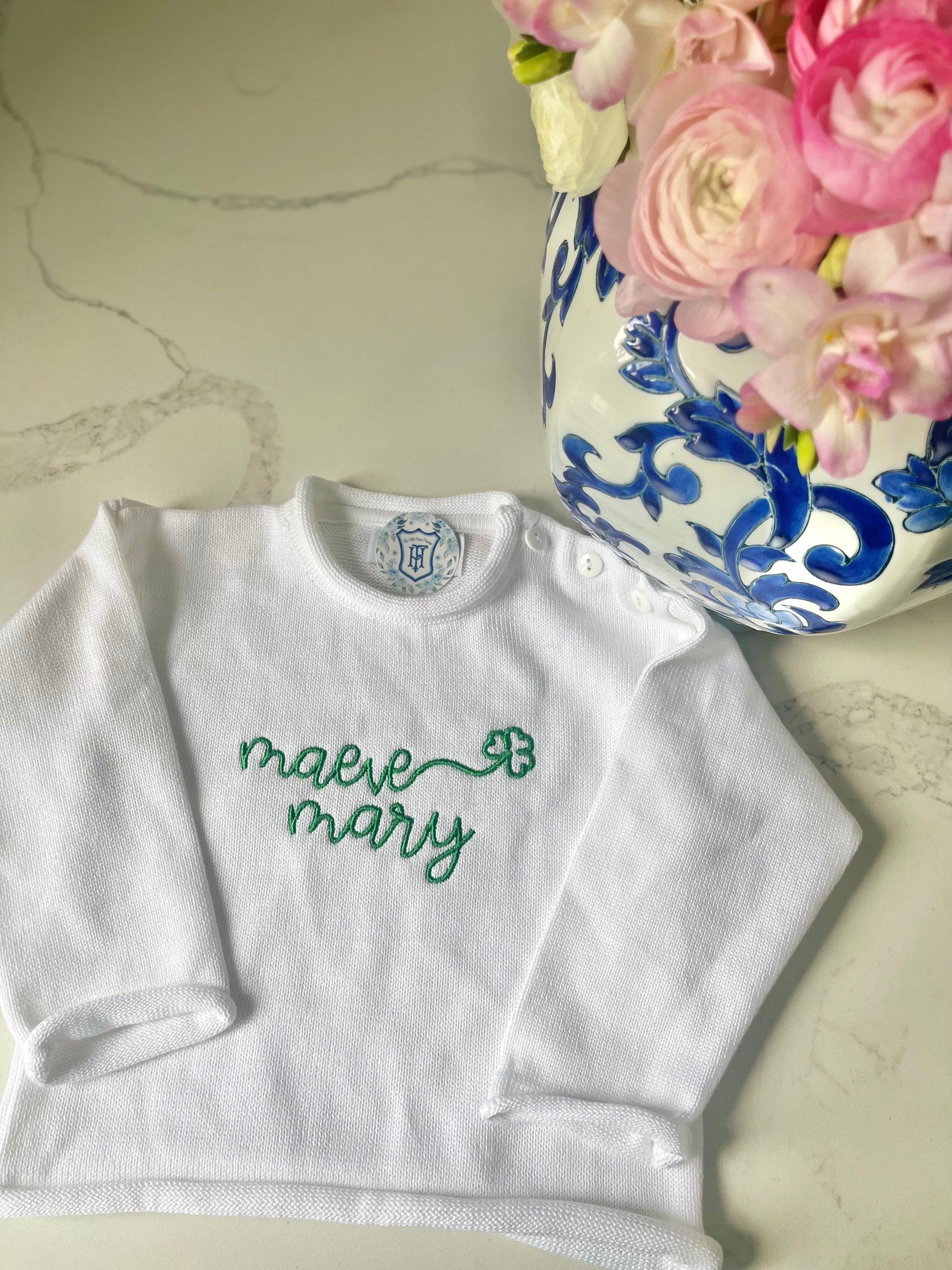 Notre Dame Monogrammed Knit Sweater, University of Notre Dame, Personalized Sweater, Go Irish, Child's Shamrock Sweater| Notre Dame Sweater