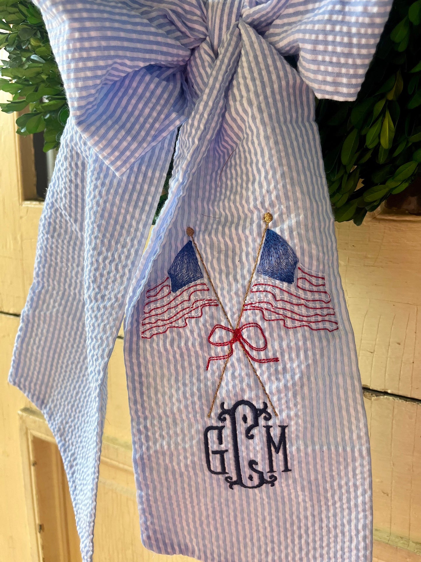 Monogrammed Patriotic Flag Wreath Sash, Personalized Patriotic Wreath Sash, Embroidered Patriotic Wreath Sash, Monogrammed Flag Wreath Sash