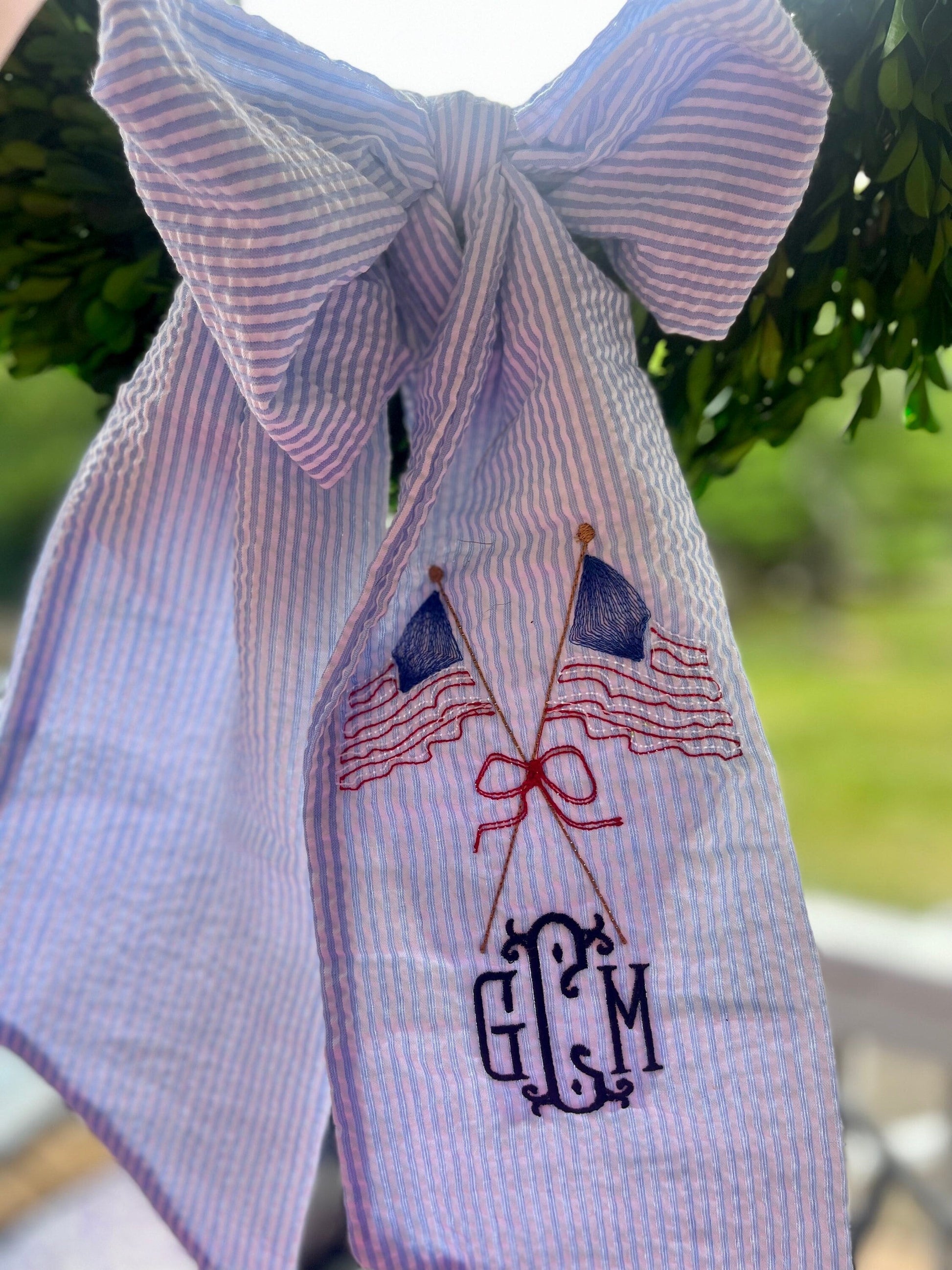 Monogrammed Patriotic Flag Wreath Sash, Personalized Patriotic Wreath Sash, Embroidered Patriotic Wreath Sash, Monogrammed Flag Wreath Sash