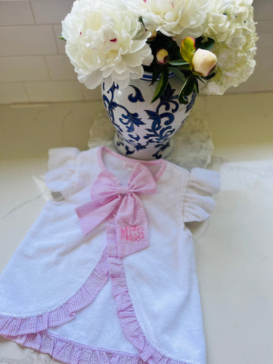 Monogram Seersucker Bow Bathing Suit Coverup, Personalized Bathing Suit Coverup, Monogram Coverup, Personalized Ruffle Bathing Suit Cover