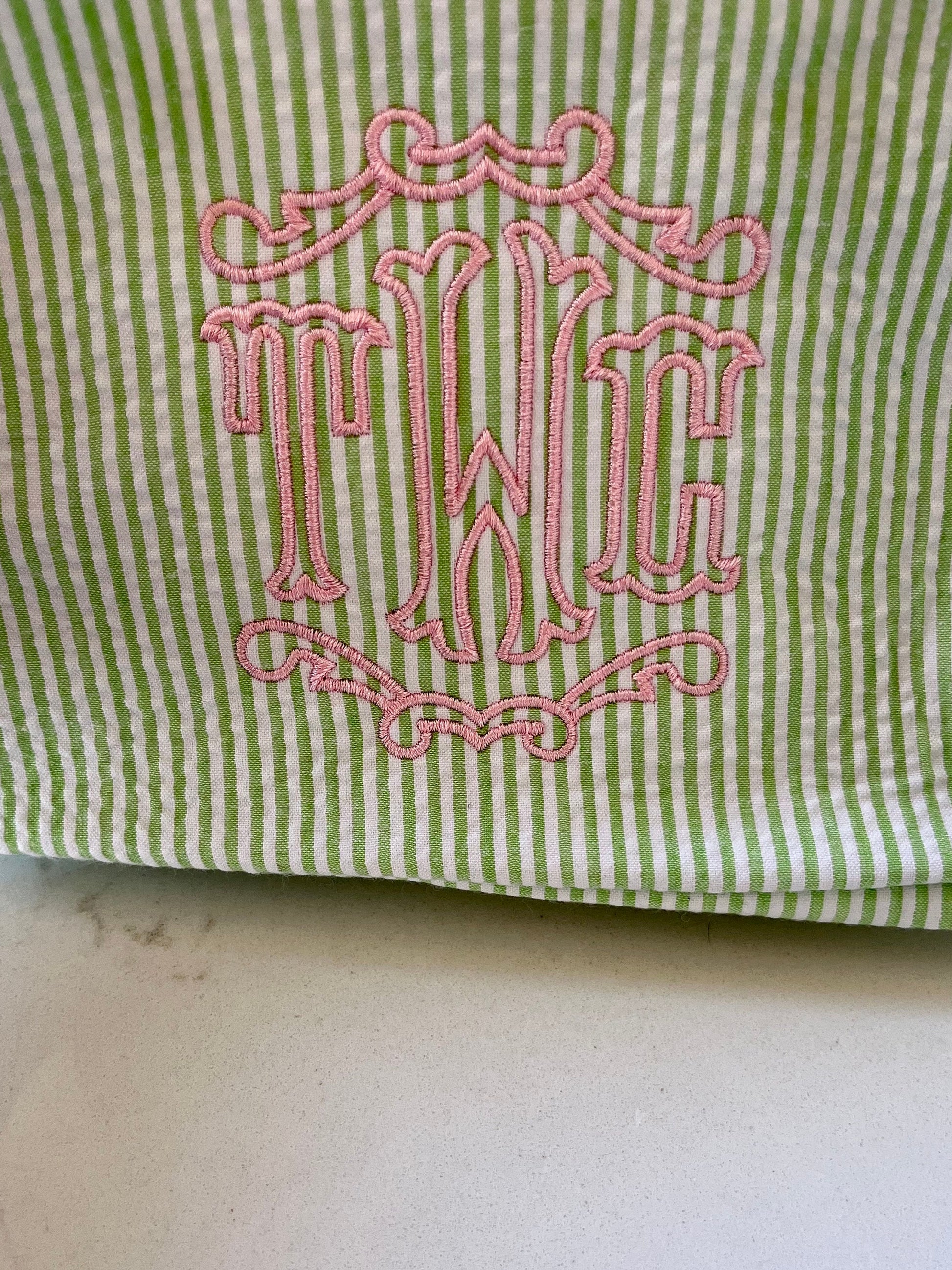 Personalized Monogrammed Seersucker Makeup Bag, Monogrammed Personalized Women's Toiletry Bag, Children's Embroidered Everything Bag & Case