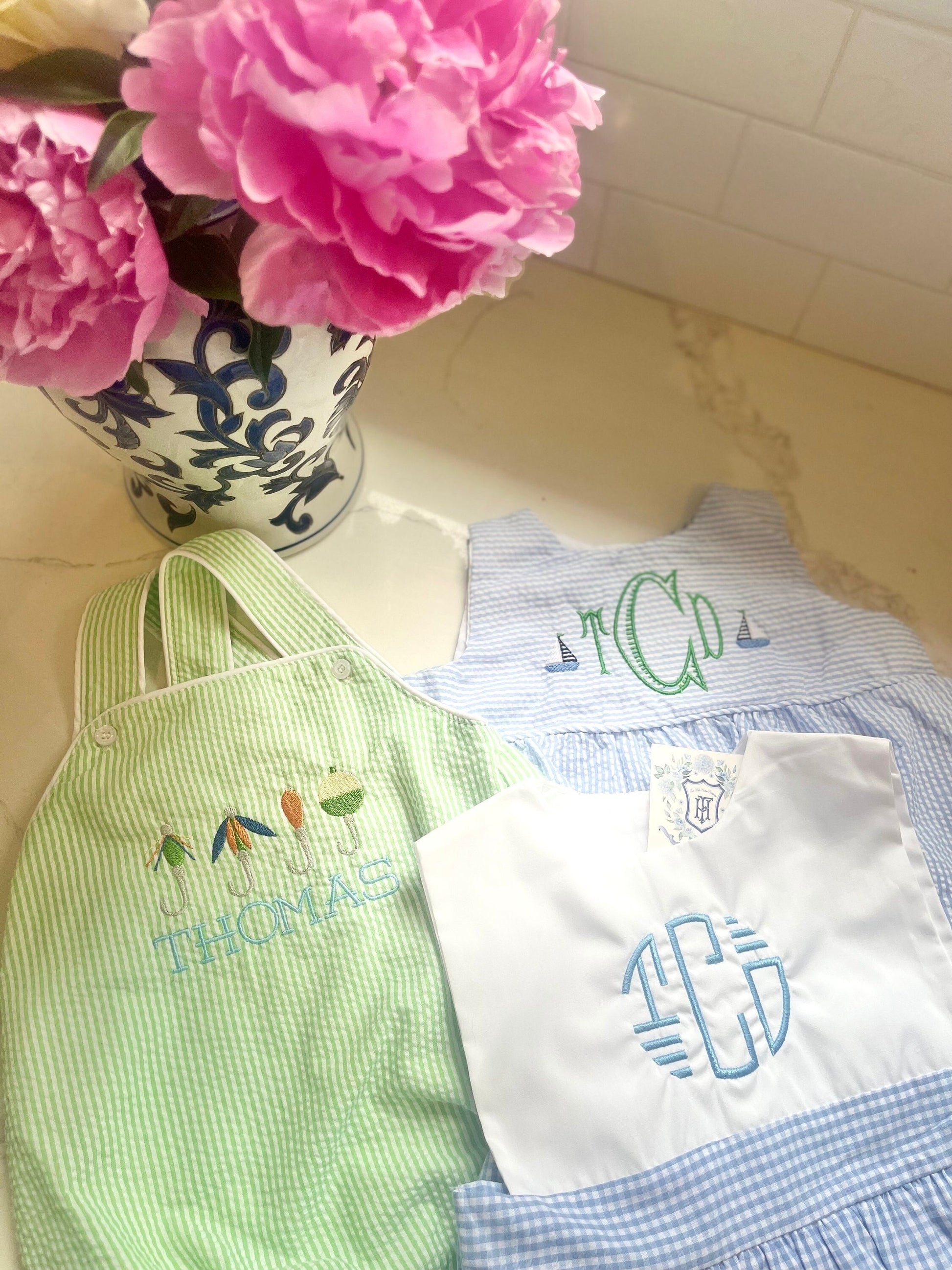 Monogrammed Seersucker Bubble, Personalized Boy Outfit, Monogrammed Bubble, Personalized Boy Shortall, Applique Seersucker Bubble