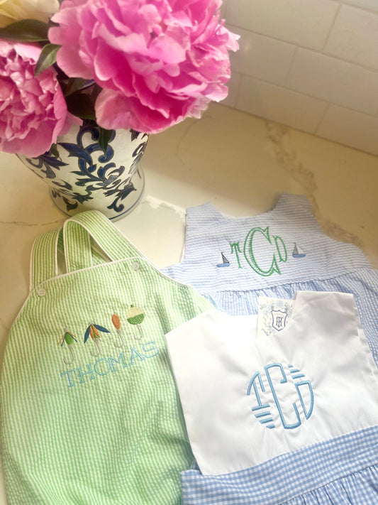 Monogrammed Seersucker Bubble, Personalized Boy Outfit, Monogrammed Bubble, Personalized Boy Shortall, Applique Seersucker Bubble