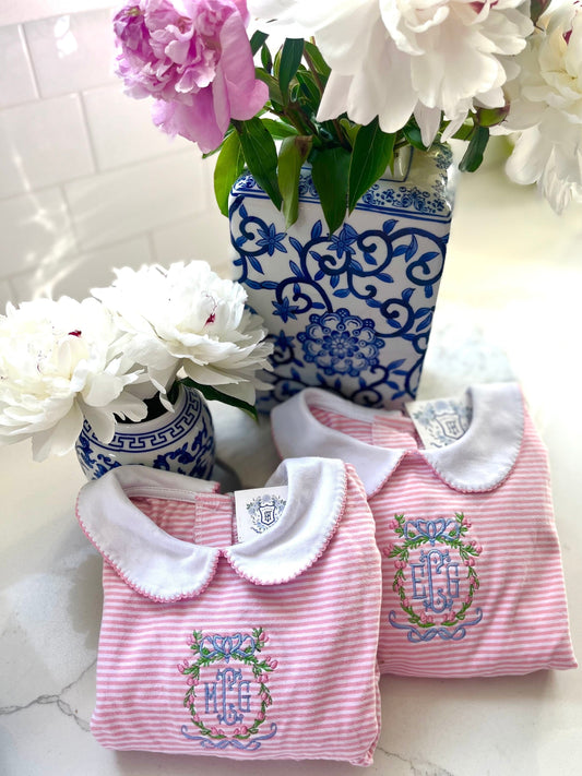 Monogrammed Peter Pan Collar Dress | Personalized Knit Dress | Monogram Collar Dress | Embroidered Floral Dress | Monogrammed Girl's Dress