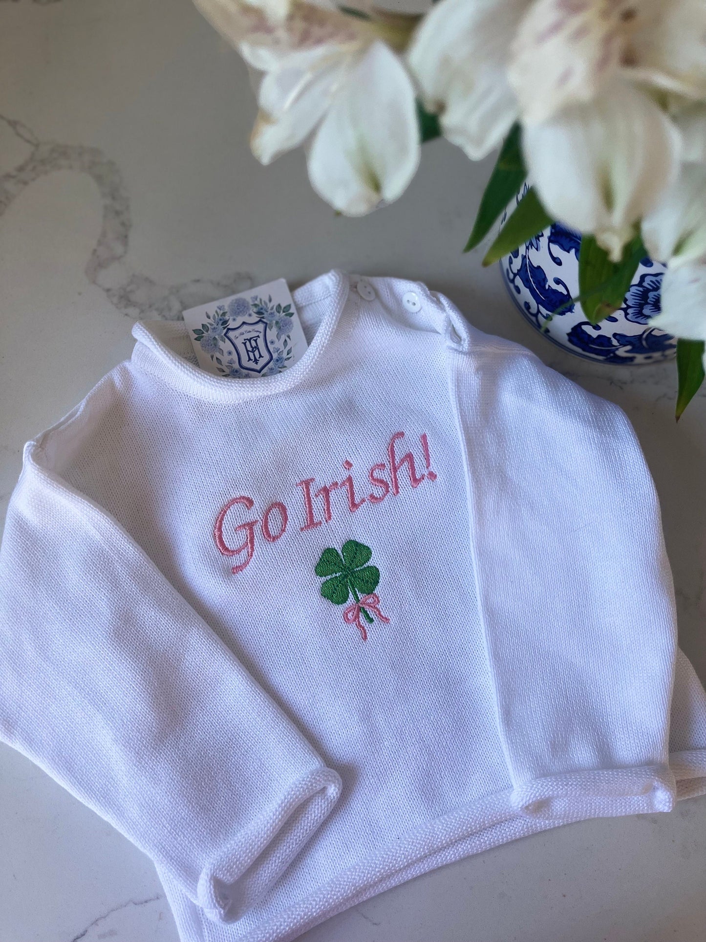 Notre Dame Monogrammed Knit Sweater, University of Notre Dame, Personalized Sweater, Go Irish, Child's Shamrock Sweater| Notre Dame Sweater