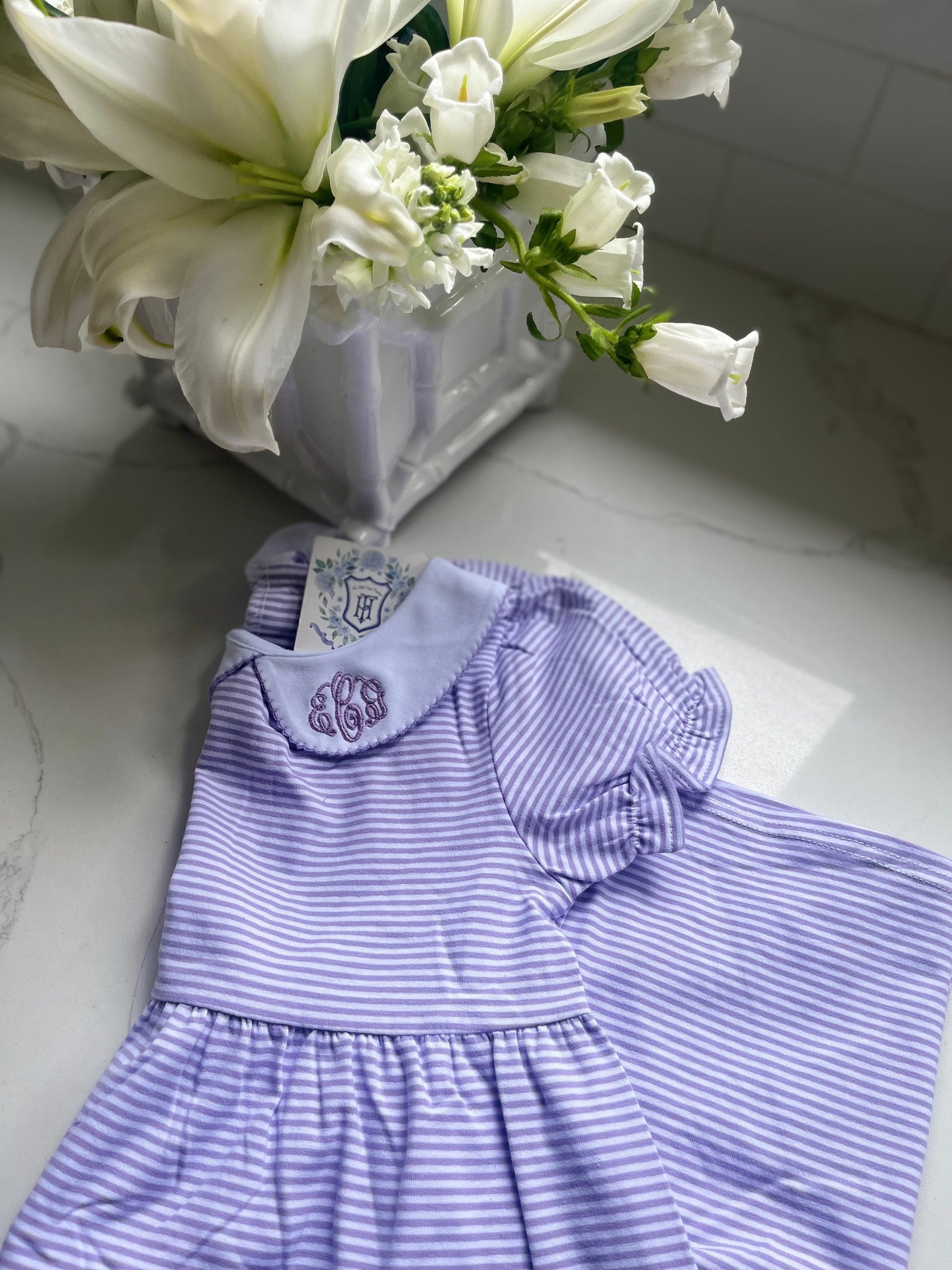 Monogrammed Peter Pan Collar Dress | Personalized Knit Dress | Monogram Collar Dress | Embroidered Floral Dress | Monogrammed Girl's Dress