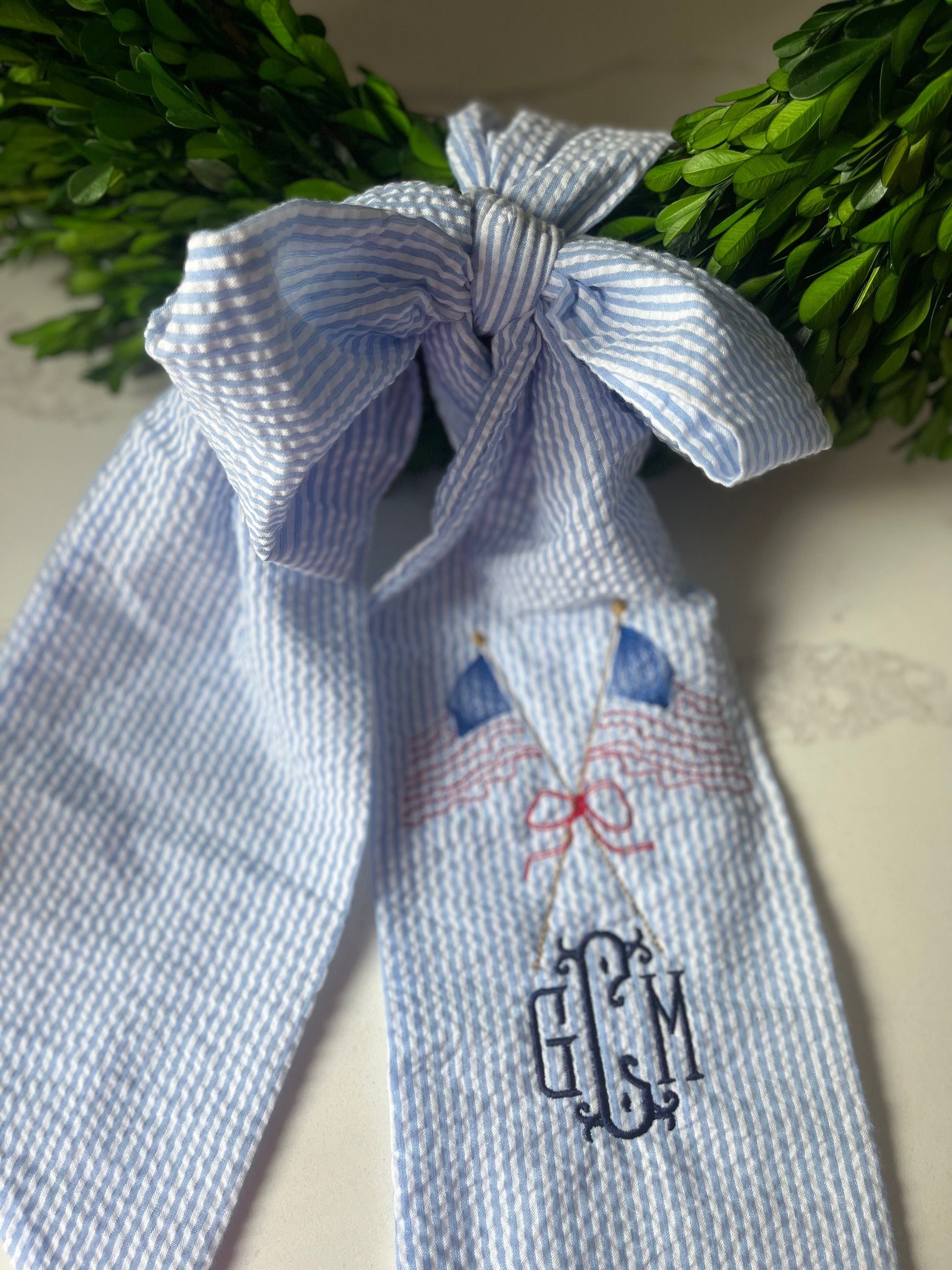 Monogrammed Patriotic Flag Wreath Sash, Personalized Patriotic Wreath Sash, Embroidered Patriotic Wreath Sash, Monogrammed Flag Wreath Sash