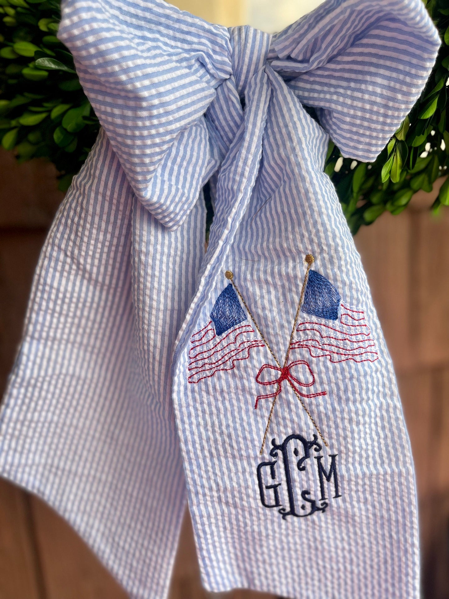 Monogrammed Patriotic Flag Wreath Sash, Personalized Patriotic Wreath Sash, Embroidered Patriotic Wreath Sash, Monogrammed Flag Wreath Sash