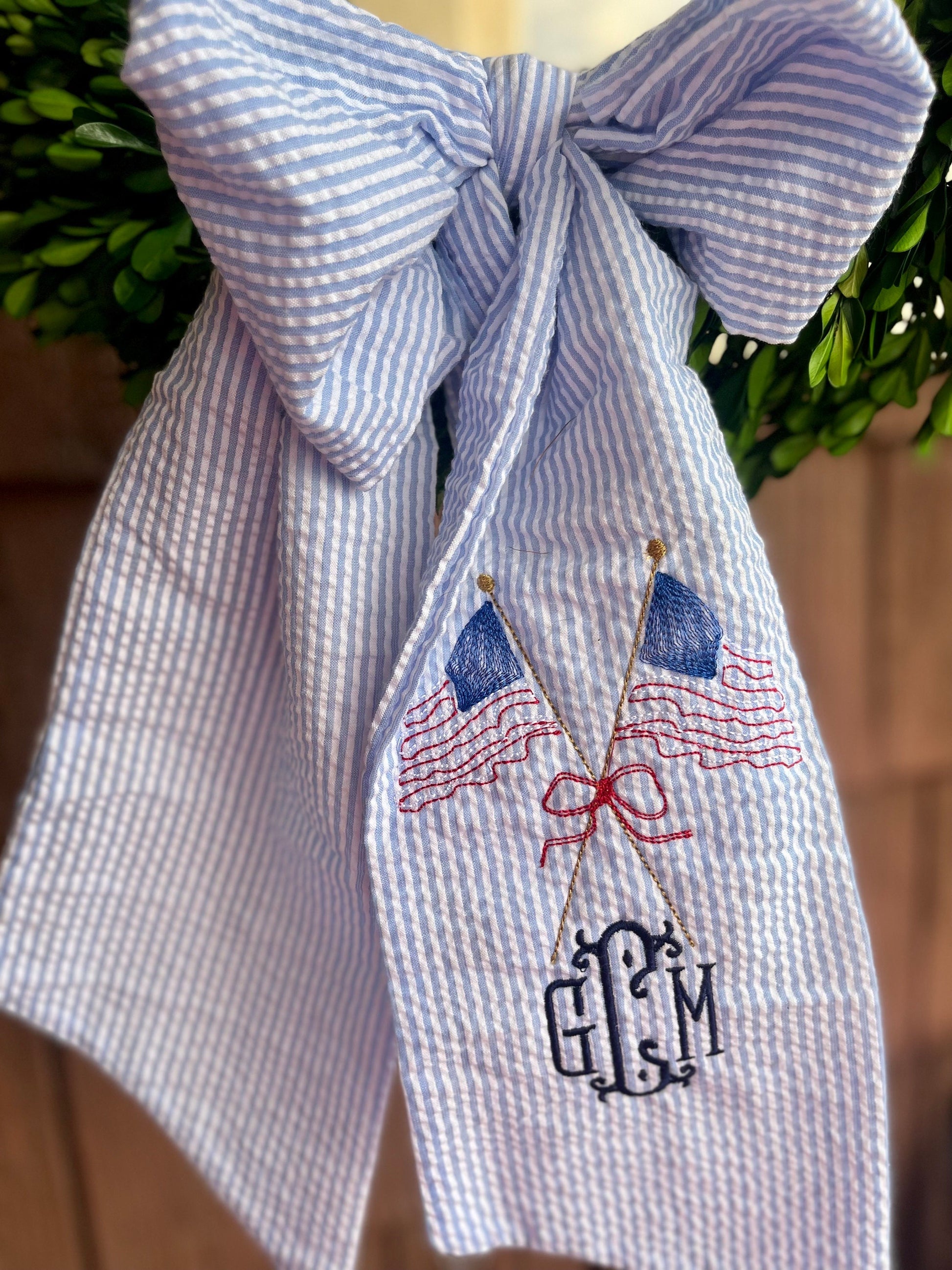 Monogrammed Patriotic Flag Wreath Sash, Personalized Patriotic Wreath Sash, Embroidered Patriotic Wreath Sash, Monogrammed Flag Wreath Sash