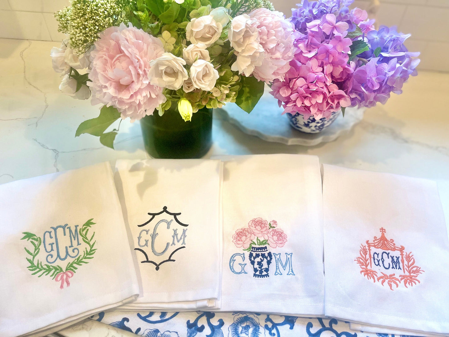 Monogrammed Kitchen Towel, Chinoiserie Kitchen Towel, Personalized Towel, Guest Bathroom, Embroidered Hand Towel, Wedding Gift, Kitchen Gift