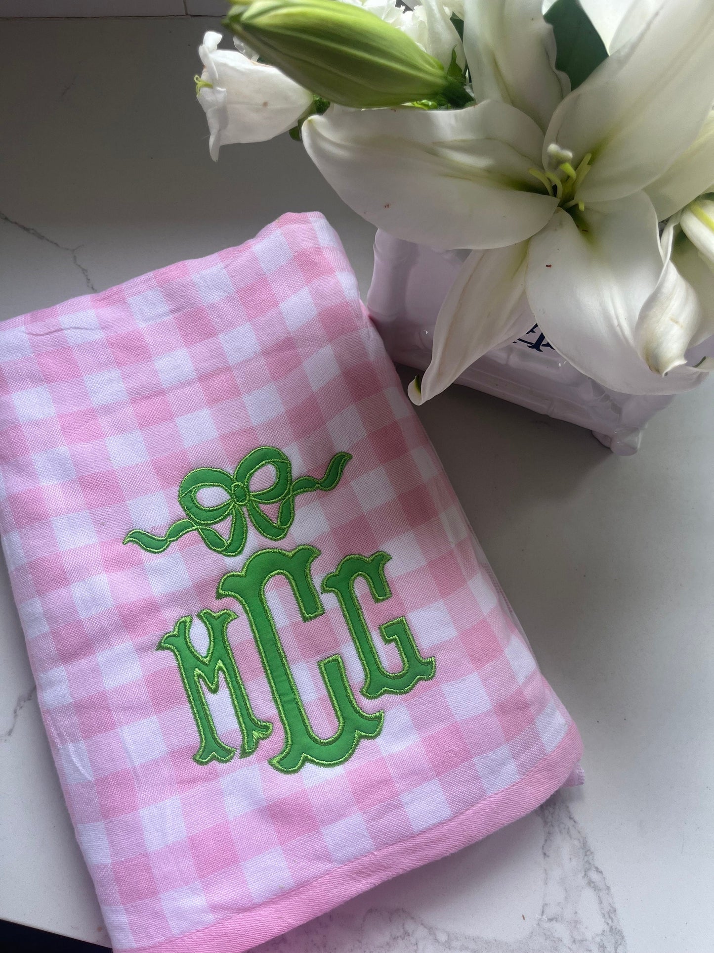 Monogrammed Personalized Gingham Towel, Embroidered Beach Towel, Personalized Towel, Monogram Beach Towel, Preppy Towel