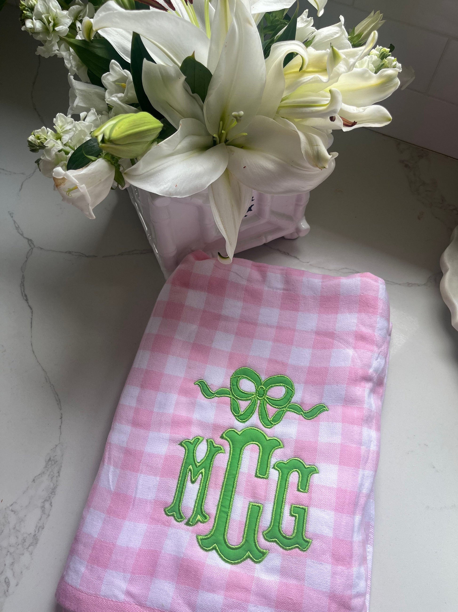 Monogrammed Personalized Gingham Towel, Embroidered Beach Towel, Personalized Towel, Monogram Beach Towel, Preppy Towel